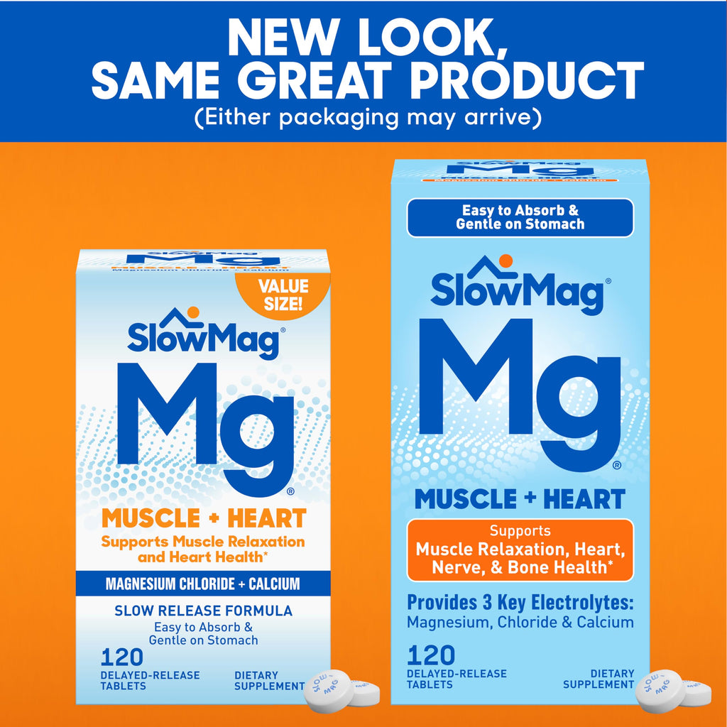 SlowMag Muscle & Heart Magnesium Chloride Supplement with Calcium, 120 Count, Supports Muscle Relaxation, Heart, Nerve & Bone Health, High Absorption Slow-Mag Au supplements