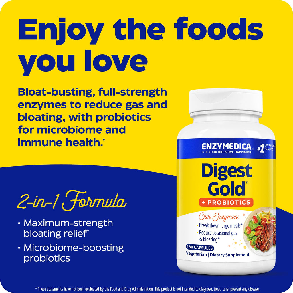 Enzymedica Digest Gold + Probiotics, 2-in-1 Digestive Enzymes & Probiotic Support, Promotes Gut Health with 1 Billion Active Cultures, 180 Capsules Enzymedica Au supplements