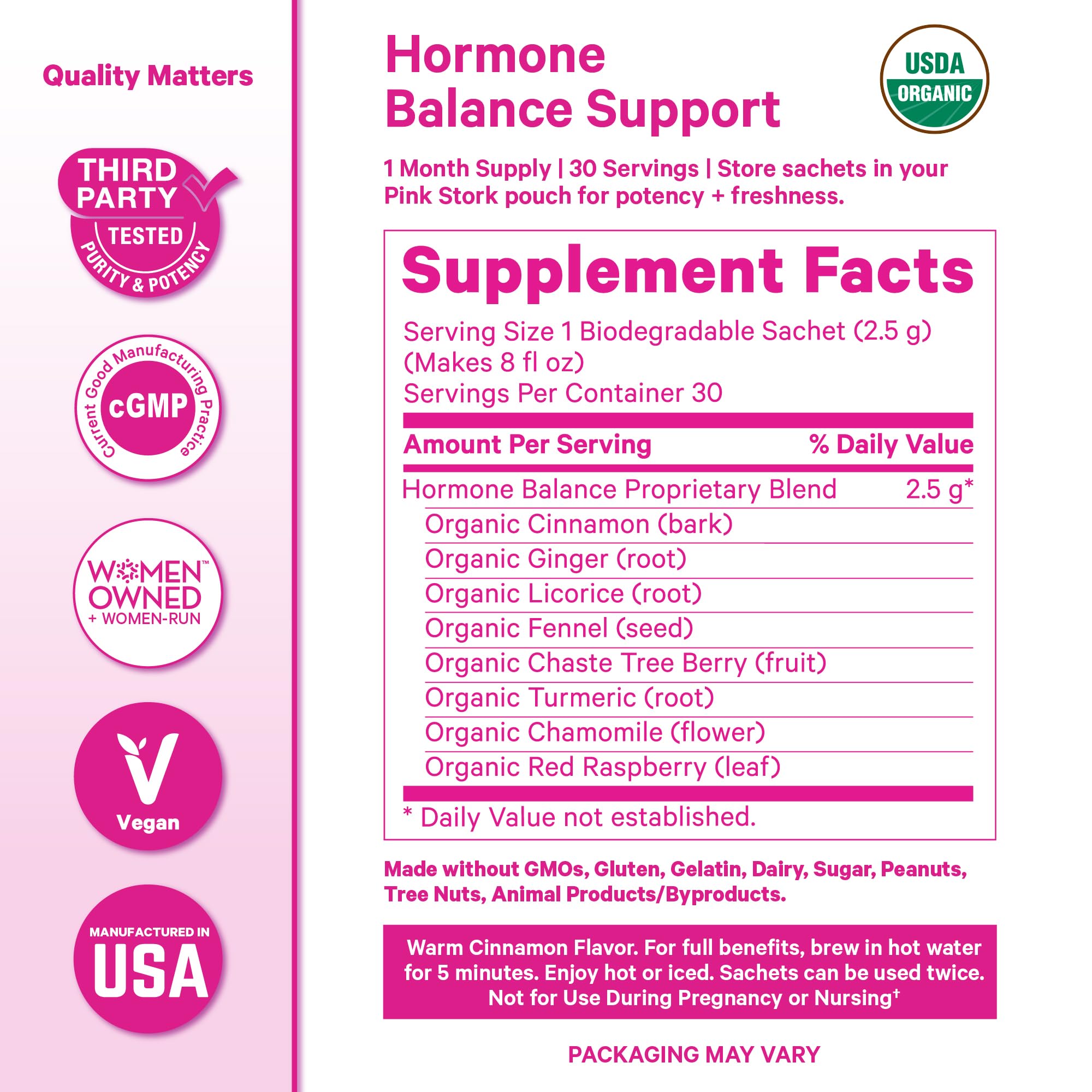 Pink Stork Hormone Balance Tea for Women – Red Raspberry Leaf & Chasteberry (Vitex) – Organic Herbal Tea for PMS, Menstrual Cycle & Perimenopause Support – Caffeine-Free Cinnamon Blend – 30 Cups Pink Stork Au supplements