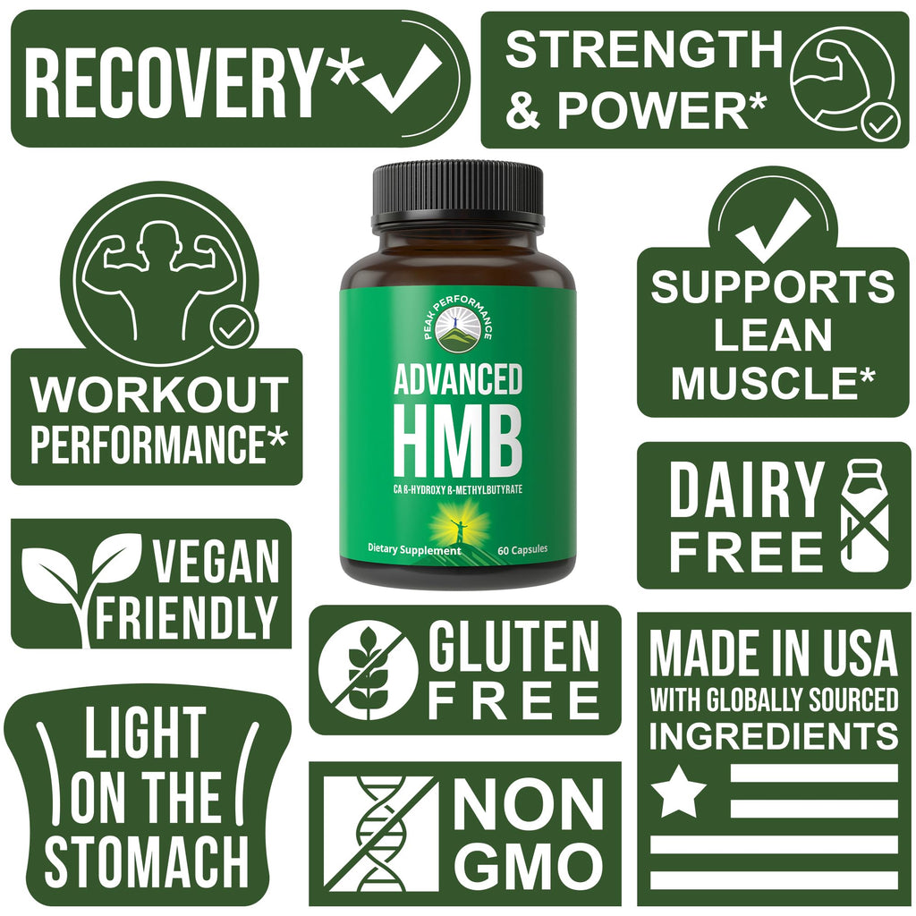 Peak Performance Advanced HMB Supplement for Men & Women. Calcium Beta Hydroxy Beta-Methylbutyrate Capsules. Supplements for Strength, Recovery, & Lean Muscle. 1000mg of Pure HMB Per Serving Peak Performance Au supplements