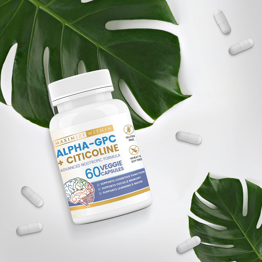 Maximize Within Alpha GPC + Citicoline 60 Ct, 1600mg Concentrated Formula- 99%+Highly Purified & Bioavailable Nootropic-Cognitive Enhancer, Supports Memory, Brain Function, Boosts Focus, Mood & Energy Maximize Within Au supplements