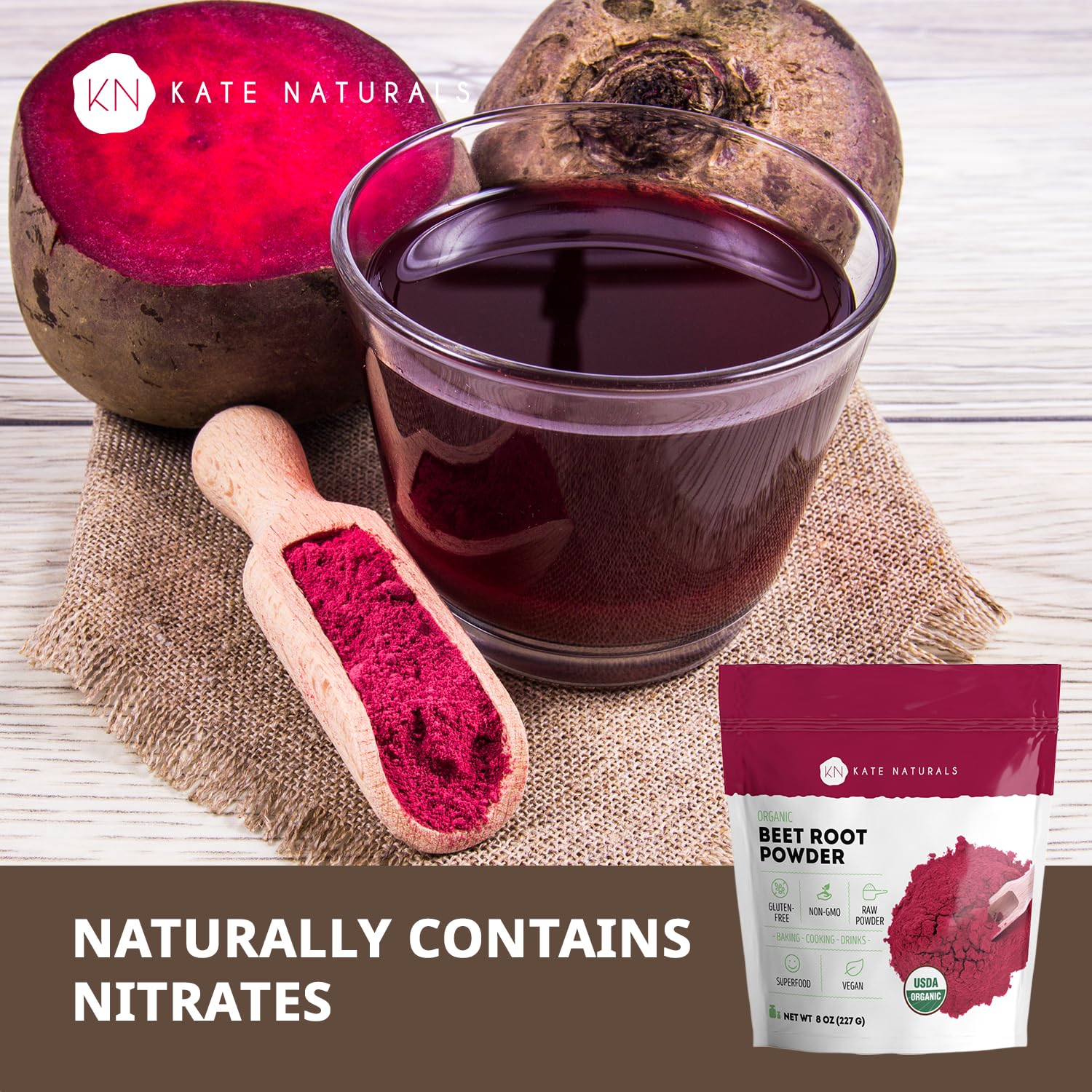 Kate Naturals Organic Beet Root Powder for Smoothies, Baking & Juice. Raw Beetroot Superfood & Natural Red Food Coloring