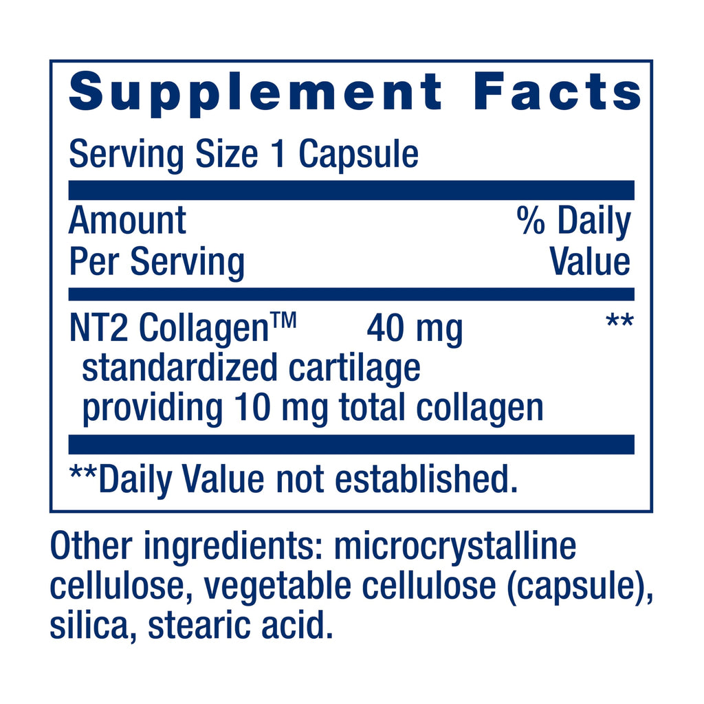 Life Extension NT2 Collagen™, Joint Health Supplement for Joint Comfort & Mobility, Gluten-Free, Non-GMO, 1 Daily, 60 Small Capsules Life Extension Au supplements