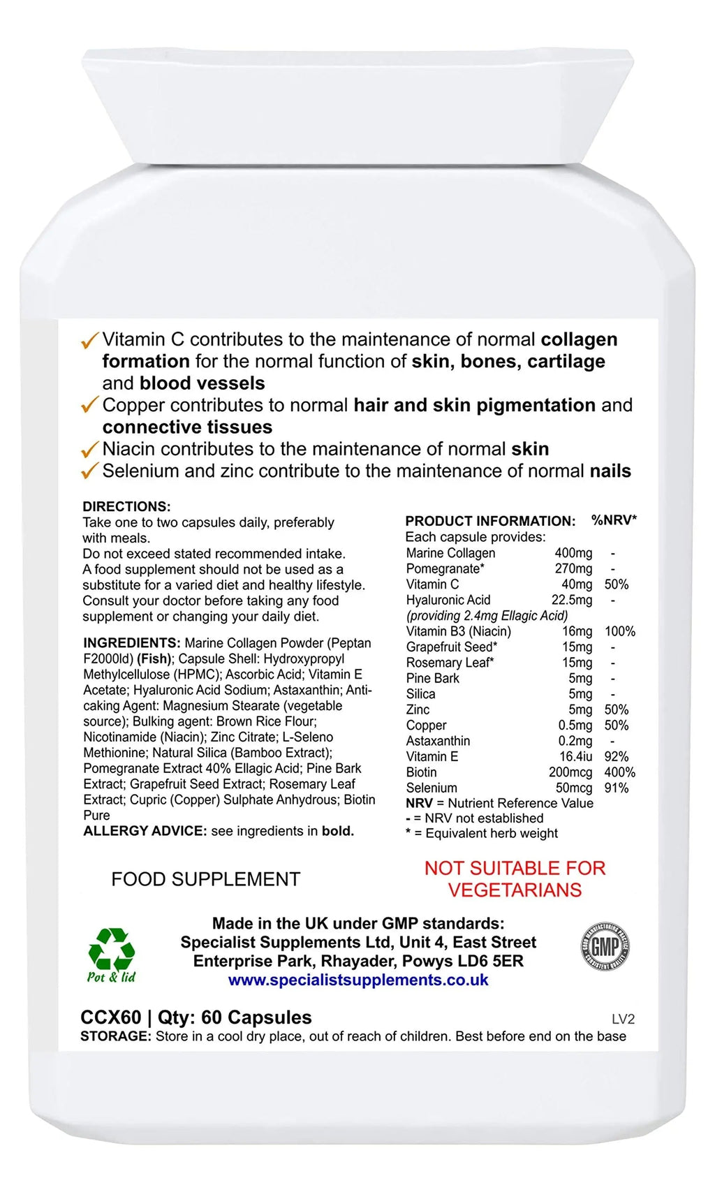 Specialist Supplements Collagen Ultra Beauty Marine Collagen, Hyaluronic Acid, Vitamin, Mineral Specialist Supplements Au supplements