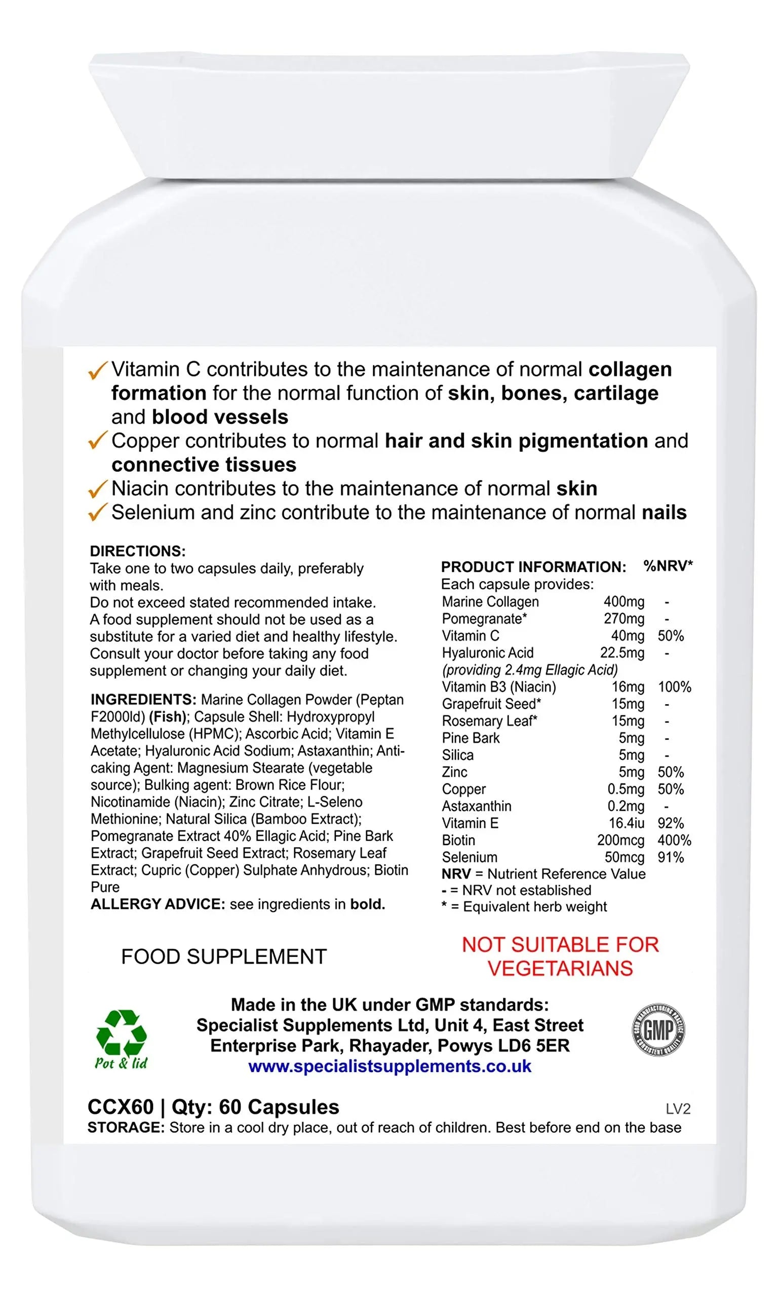 Specialist Supplements Collagen Ultra Beauty Marine Collagen, Hyaluronic Acid, Vitamin, Mineral Specialist Supplements Au supplements