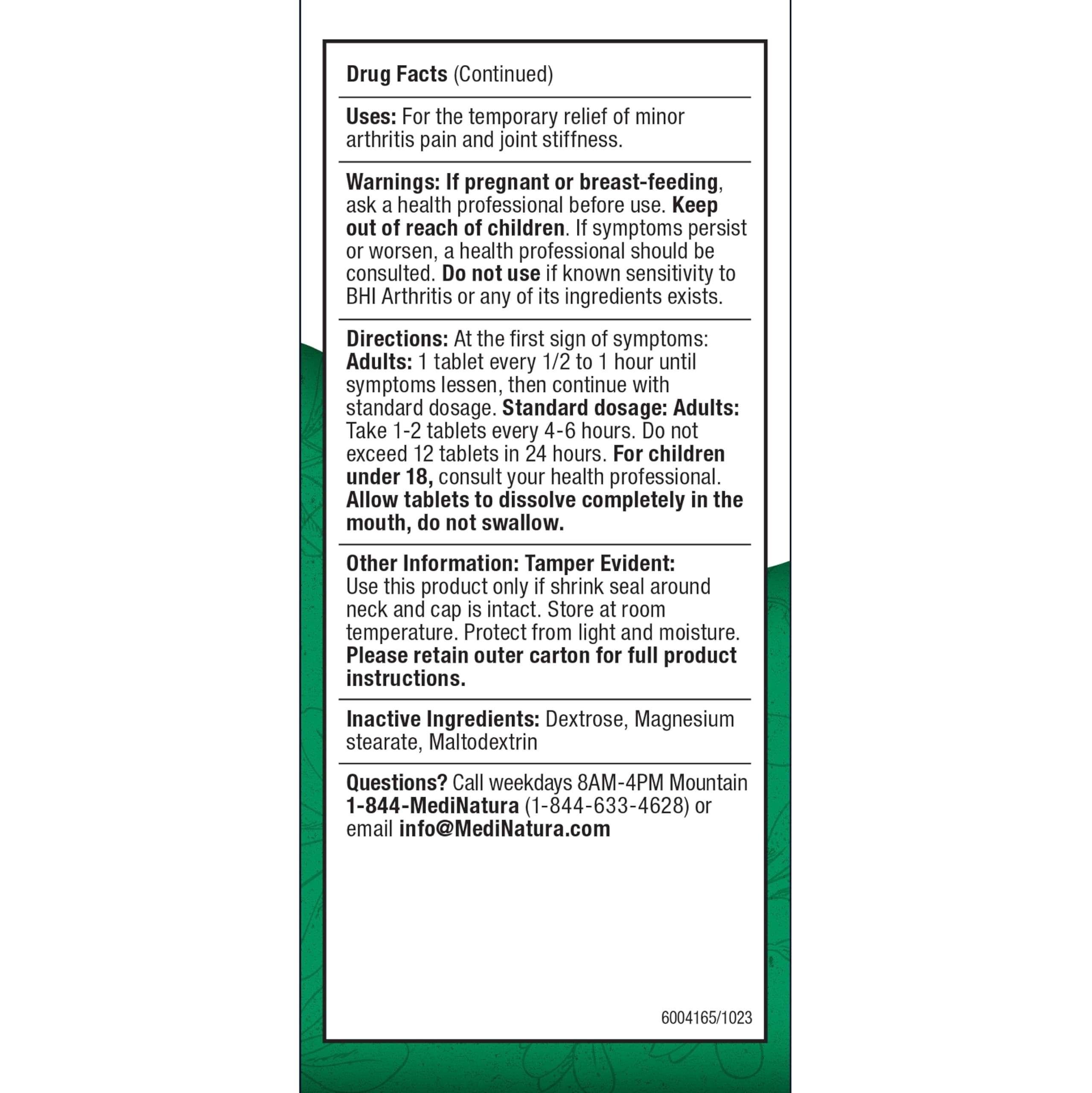 BHI Arthritis Pain Relief Daily Joint Health Support Arnica + 13 Natural Actives Homeopathic Plant & Mineral Blend Helps Relieve Minor Pain & Stiffness in Joints for Women & Men - 100 Tablets MediNatura Au supplements