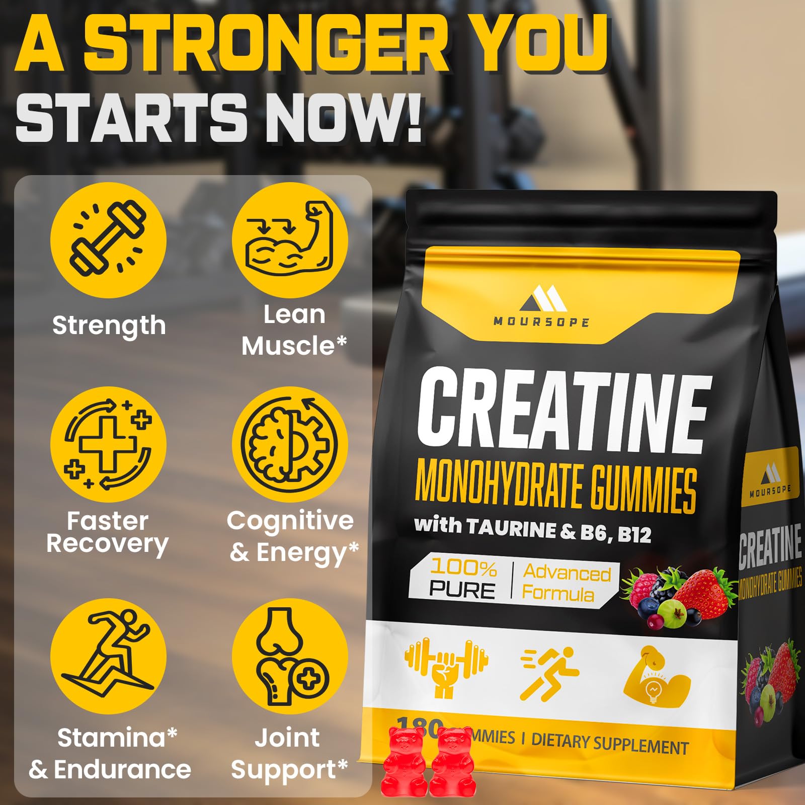 (180 Count) Creatine Monohydrate Gummies for Men & Women - Creatine Pre Workout Gummies for Muscle Builder, Muscle Strength, Recovery, Endurance, Energy,