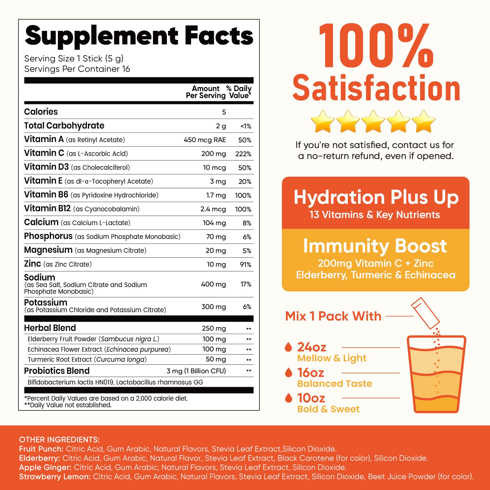 Venture Pal 2-in-1 Hydration + Immune Electrolytes Powder Packets with 7 Electrolytes & 6 Vitamins, Elderberry, Turmeric, Echinacea | Liquid Daily IV Drink Mix