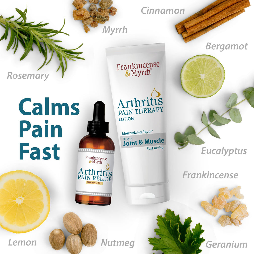 FRANKINCENSE & MYRRH Combo Pack - Arthritis Pain Relief Rubbing Oil 2 oz. and Arthritis Pain Reliever Therapy Cream for Joints & Sciatica Relief, 3 oz., Hydrating Lotion with Essential Oils FRANKINCENSE & MYRRH Au supplements