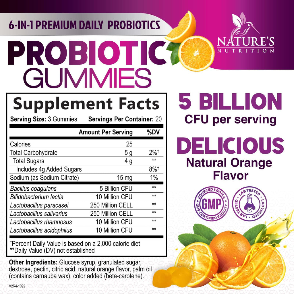 Probiotics for Digestive Health Gummies 5 Billion CFU - 6 Unique Strains for Daily Immune Support & Gut Health, Constipation, Gas & Bloating - Best Probiotic Supplement for Women & Men - 60 Gummies Nature's Nutrition Au supplements