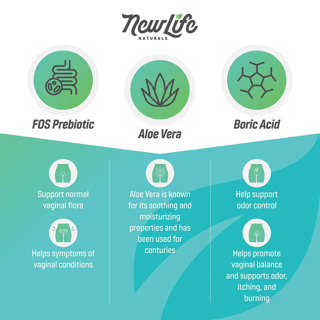 NewLife Naturals Boric Acid Vaginal Suppositories with Aloe Vera & FOS Prebiotic | Women's pH Balance Pills NewLife Naturals Au supplements