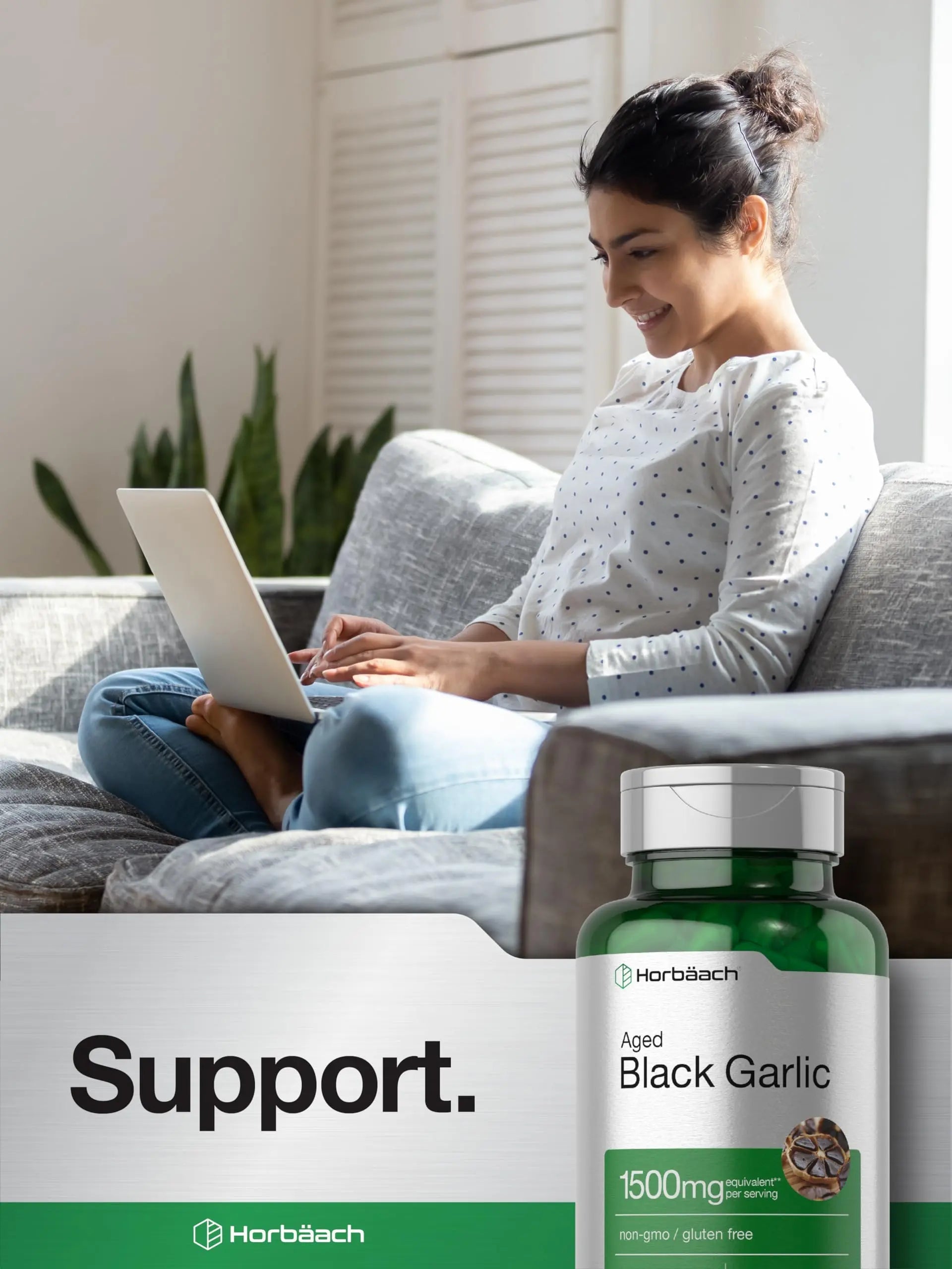 Aged Black Garlic Capsules 1500mg | 60 Count | Fermented Extract Supplement Horbäach Au supplements