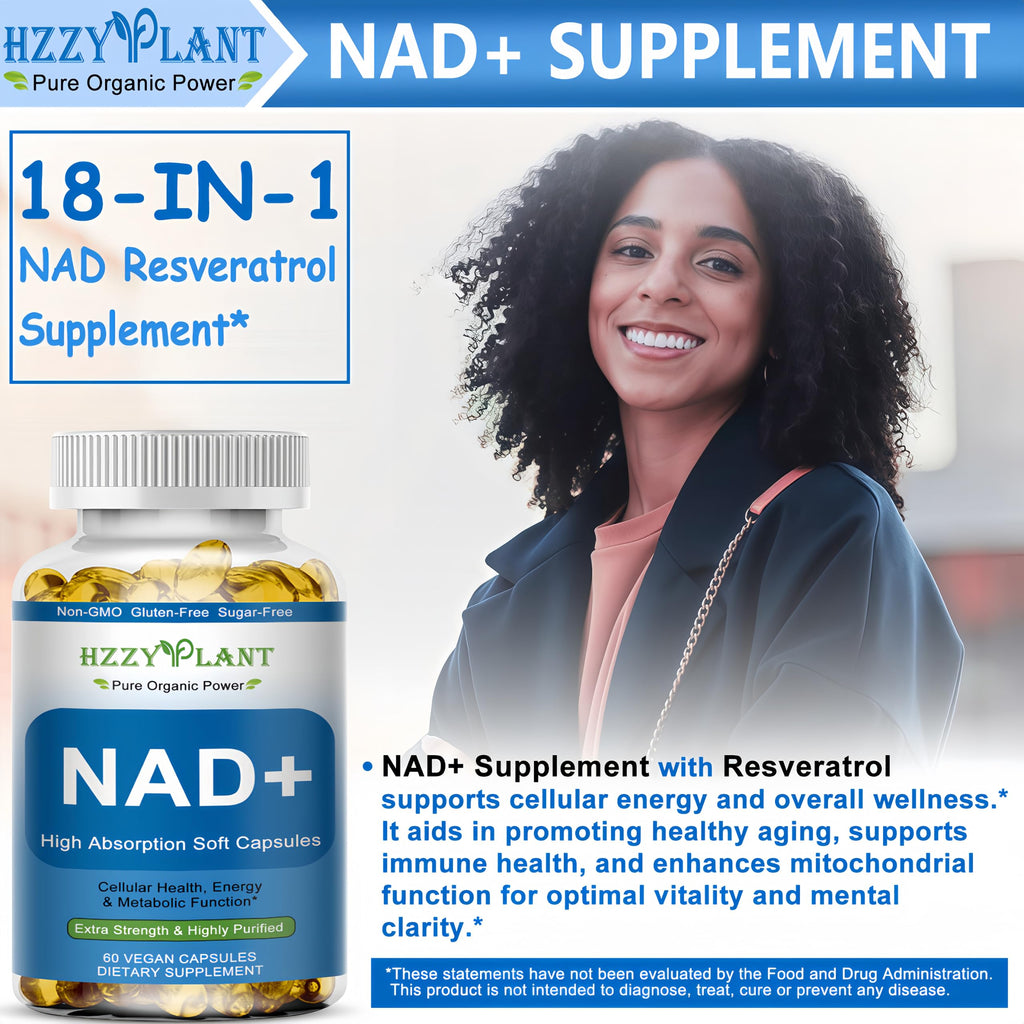 HZZYPLANT NAD+ Supplement, High Absorption NAD Supplements for Women for Cellular Energy Immune Focus Health, NAD Resveratrol Softgel Capsules, NAD Liquid Softgels Supplement, Non-GMO, 2 Month Supply HZZYPLANT Au supplements