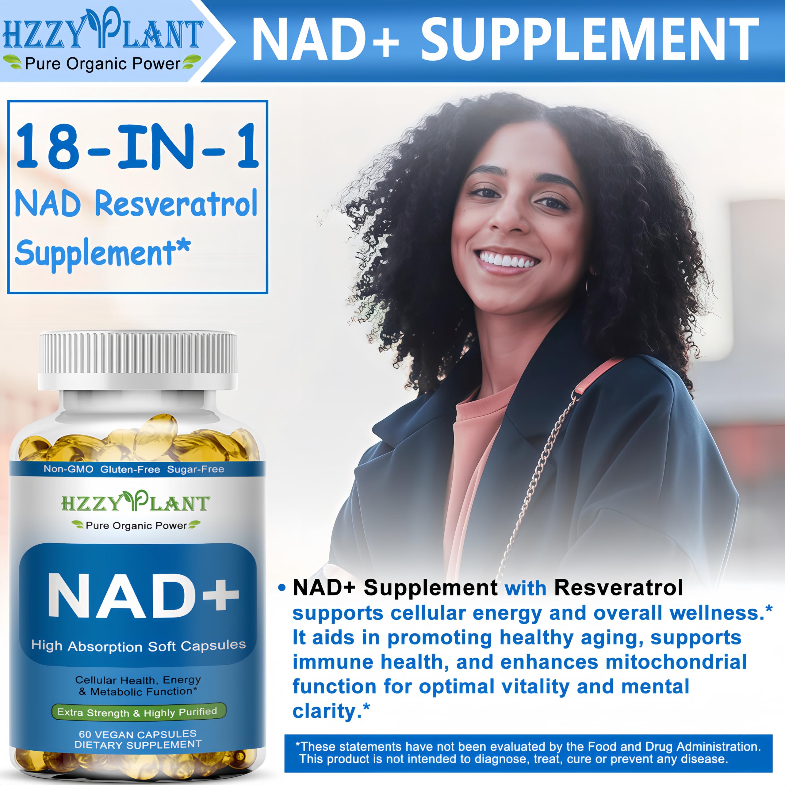 HZZYPLANT NAD+ Supplement, High Absorption NAD Supplements for Women for Cellular Energy Immune Focus Health, NAD Resveratrol Softgel Capsules, NAD Liquid Softgels Supplement, Non-GMO, 2 Month Supply HZZYPLANT Au supplements