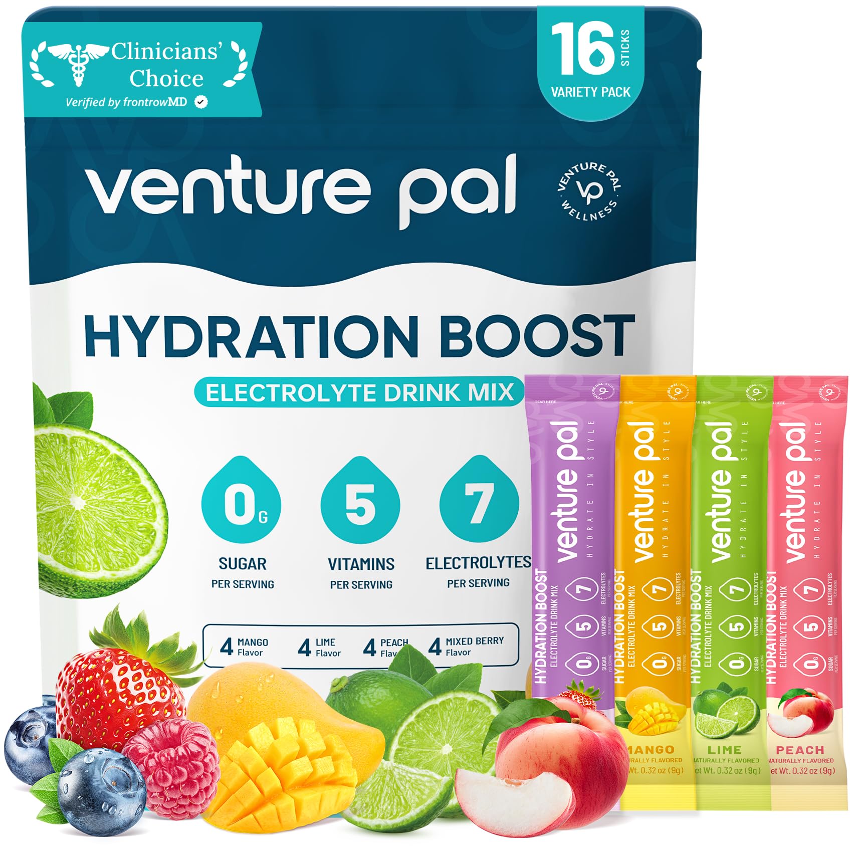 Venture Pal Sugar Free Electrolyte Powder Packets - Liquid Daily IV Hydration Packets | Electrolytes Drink Mix with 5 Vitamins & 7 Electrolytes | Keto Friendly