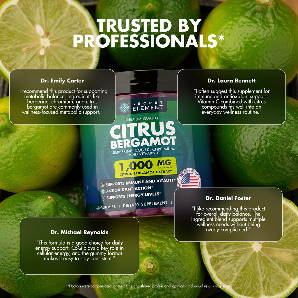 Citrus Bergamot 1000MG Gummies for Women and Men, Citrus Bergamot Extract with Berberine, CoQ10, Chromium & Vitamin C, Metabolic & Antioxidant Support,