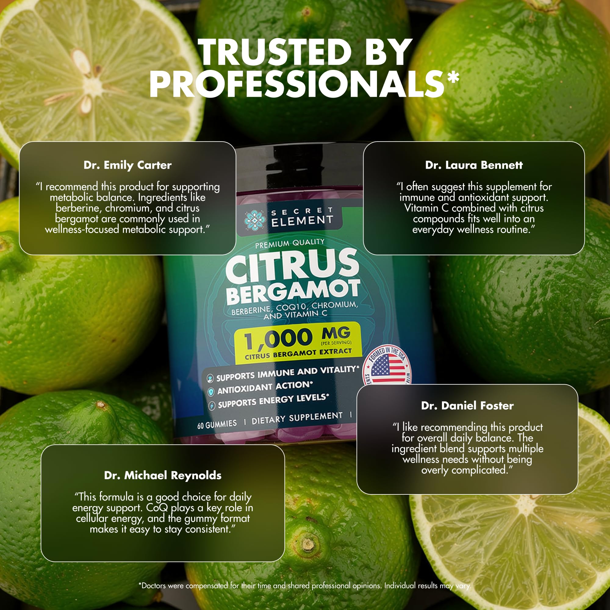 Citrus Bergamot 1000MG Gummies for Women and Men, Citrus Bergamot Extract with Berberine, CoQ10, Chromium & Vitamin C, Metabolic & Antioxidant Support,