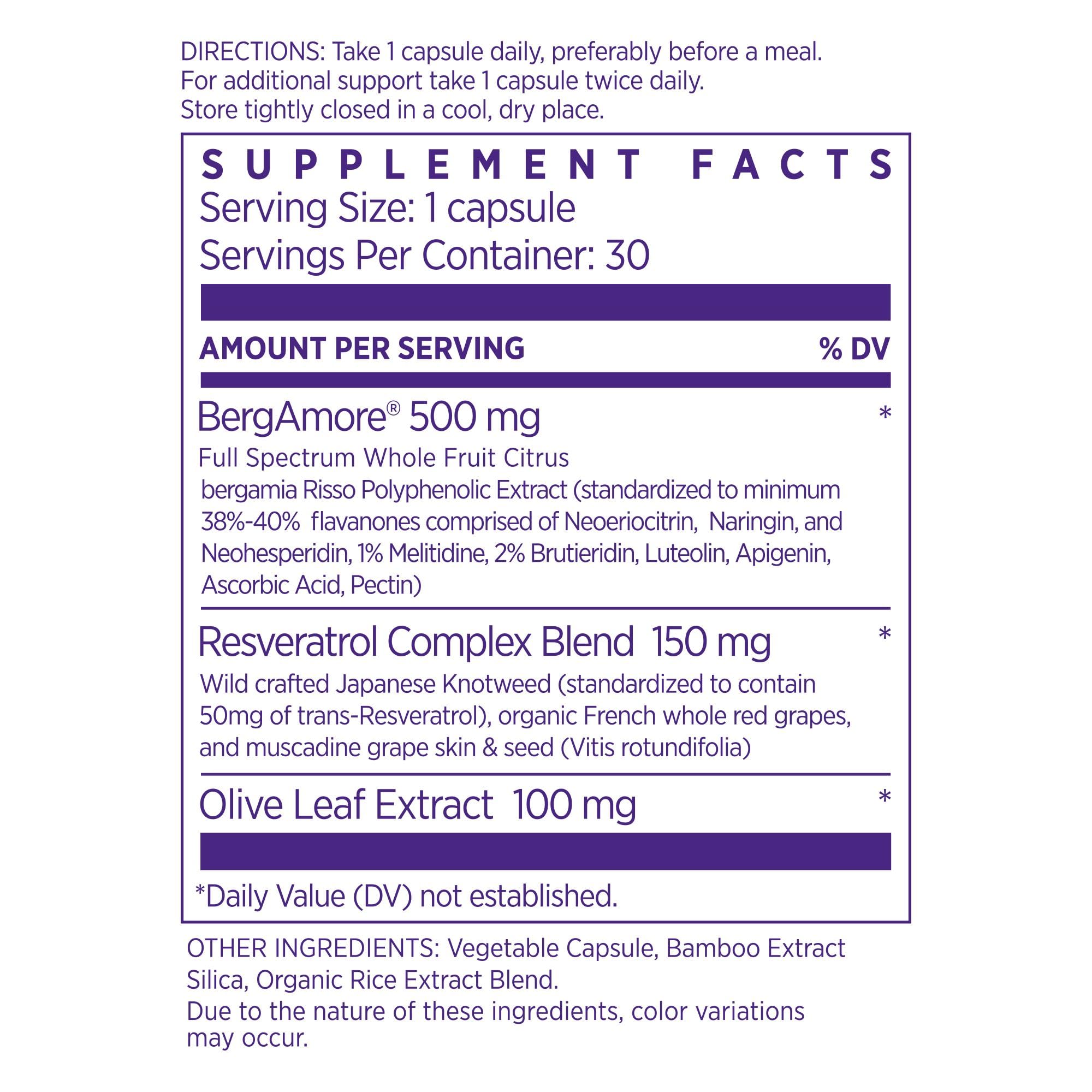 NAOMI Italian Citrus Bergamot 500mg + Resveratrol, Award-Winning Cardiologist Dvlpd, Supports Normal Cholesterol & Healthy Cellular Function, 7 Key Polyphenols
