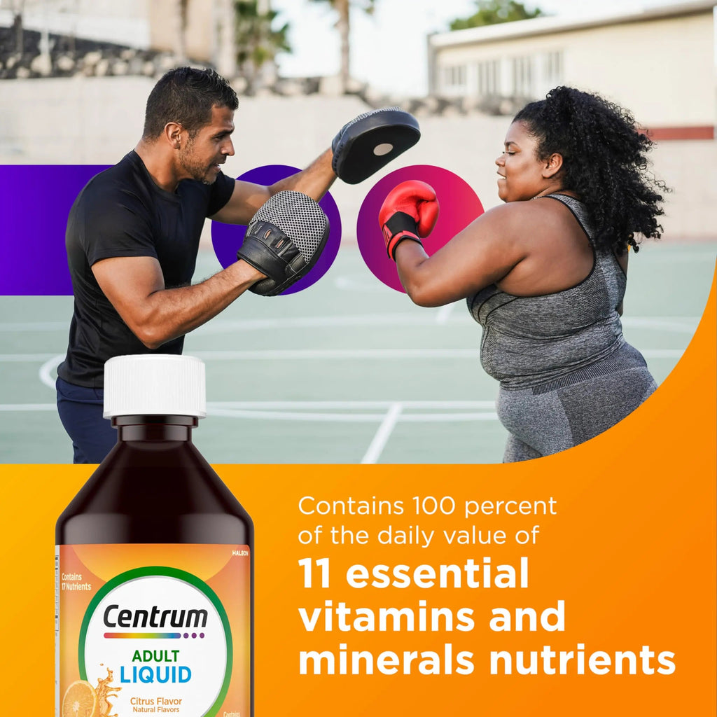 Centrum Liquid Multivitamin for Adults, Multivitamin/Multimineral Supplement with B Vitamins and Antioxidants, Citrus Flavor - 8 Fl Oz Centrum Au supplements