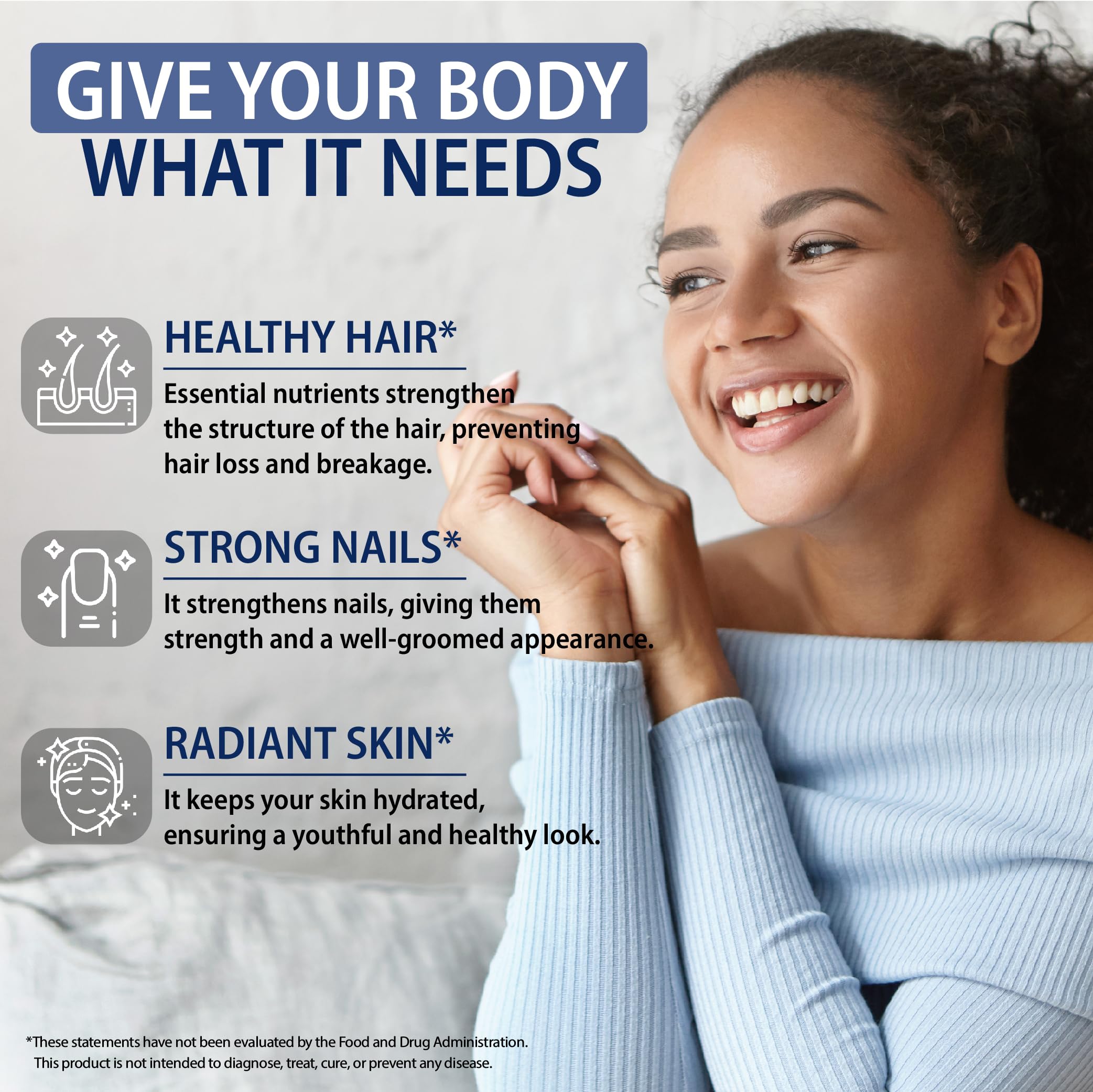 StrongVit Biotin with Hyaluronic Acid, Keratin and Collagen Supplements - 10000mcg for Hair Growth Women and Men