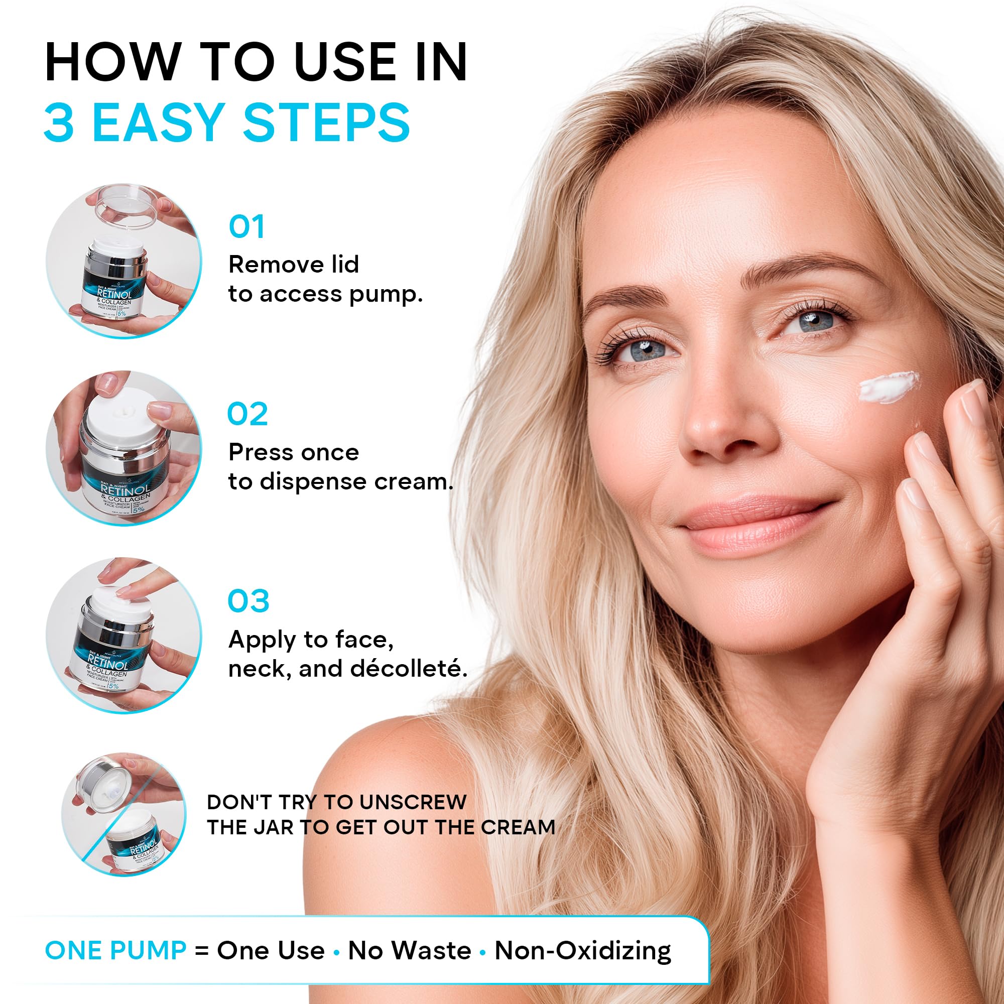 Face Moisturizer Retinol Cream, Anti Aging Neck Firming Cream, Collagen Day & Night Face Cream with Hyaluronic Acid for Women & Men, 1.85 Fl Oz