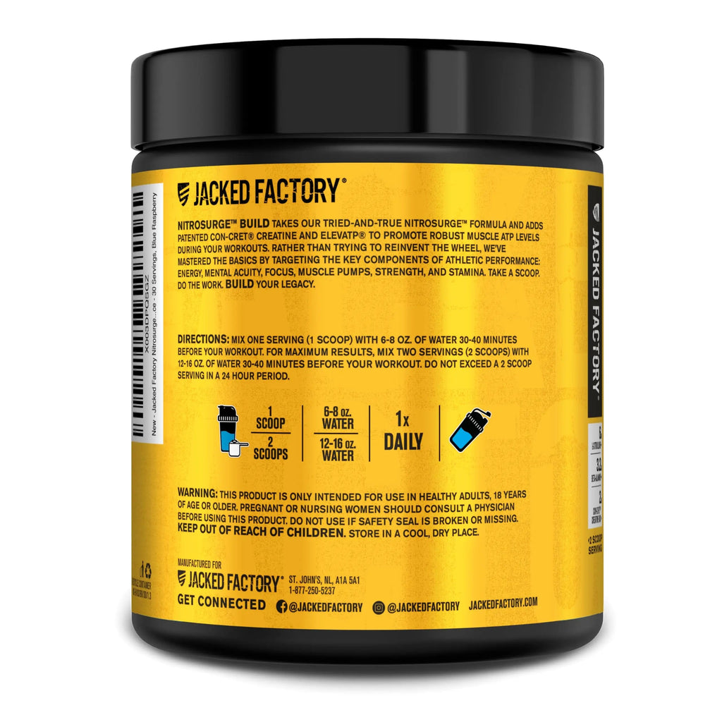 Jacked Factory Nitrosurge Build Pre Workout with Creatine for Muscle Building - Con Cret Creatine Powder & elevATP for Intense Energy, Powerful Pump, Jacked Factory Au supplements