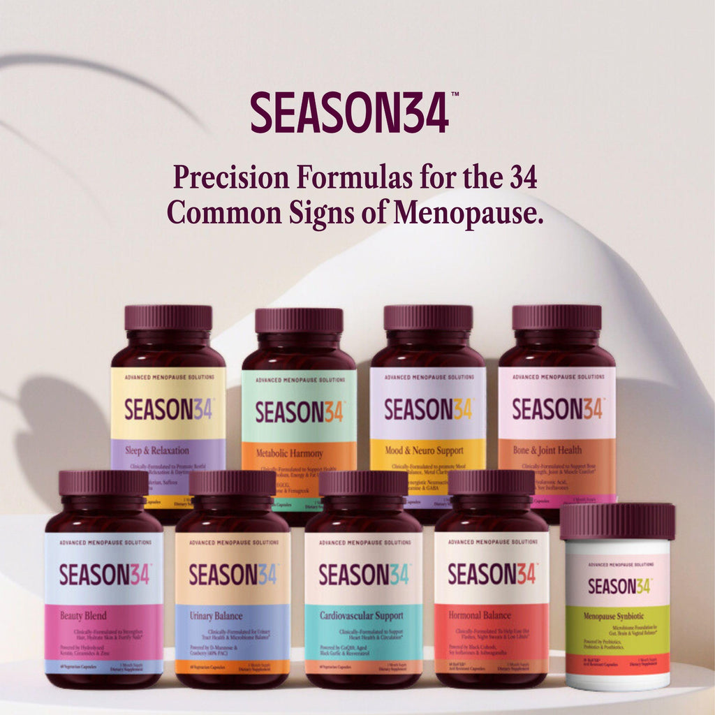SEASON34 3-in-1 Menopause Probiotic for Women 40+ | Vaginal Care, pH, Odor & Intimate Comfort + Skin, Gut & Bloat Support | with Prebiotic Fiber & Postbiotics | 30 Capsules, 1 Month Supply SEASON34 Au supplements