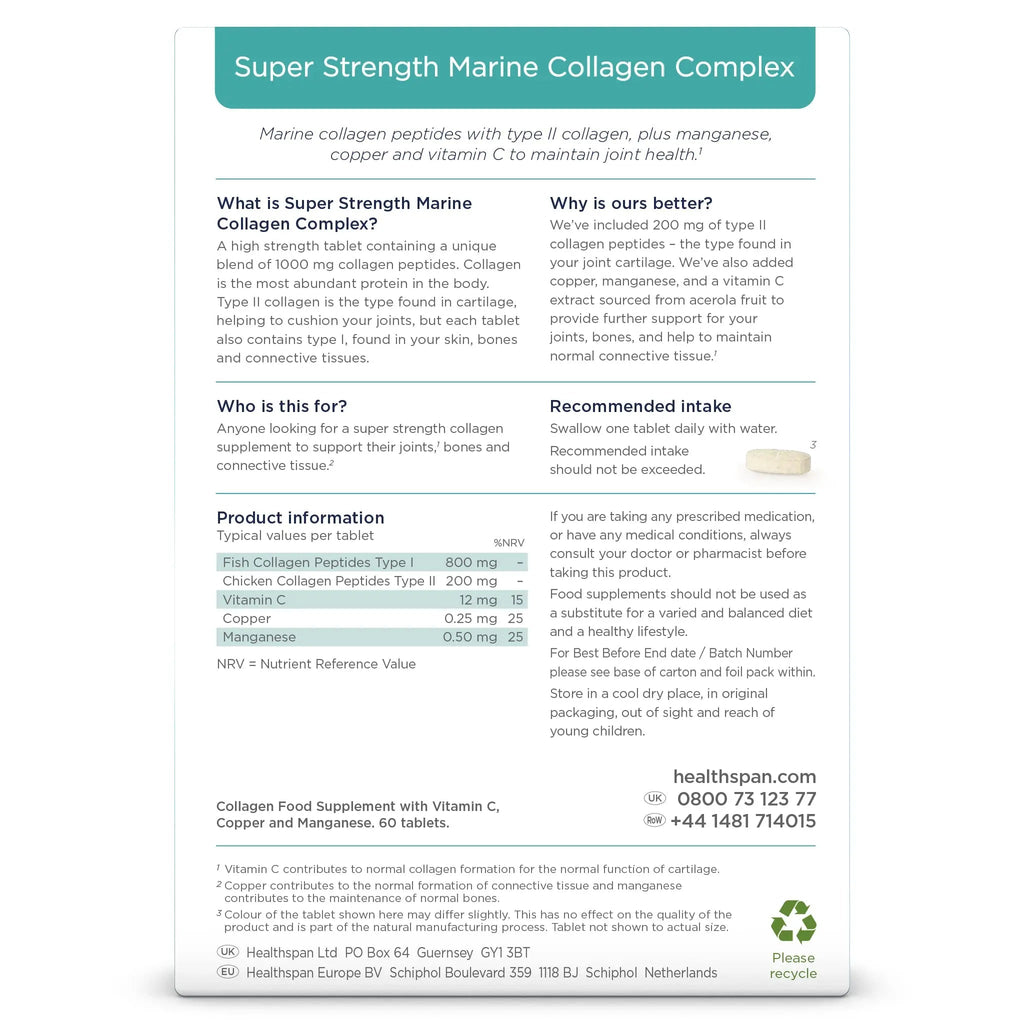 Healthspan 1,000mg Marine Collagen Complex 60 Tablets | 800mg Type I + 200mg Type II Collagen healthspan Au supplements