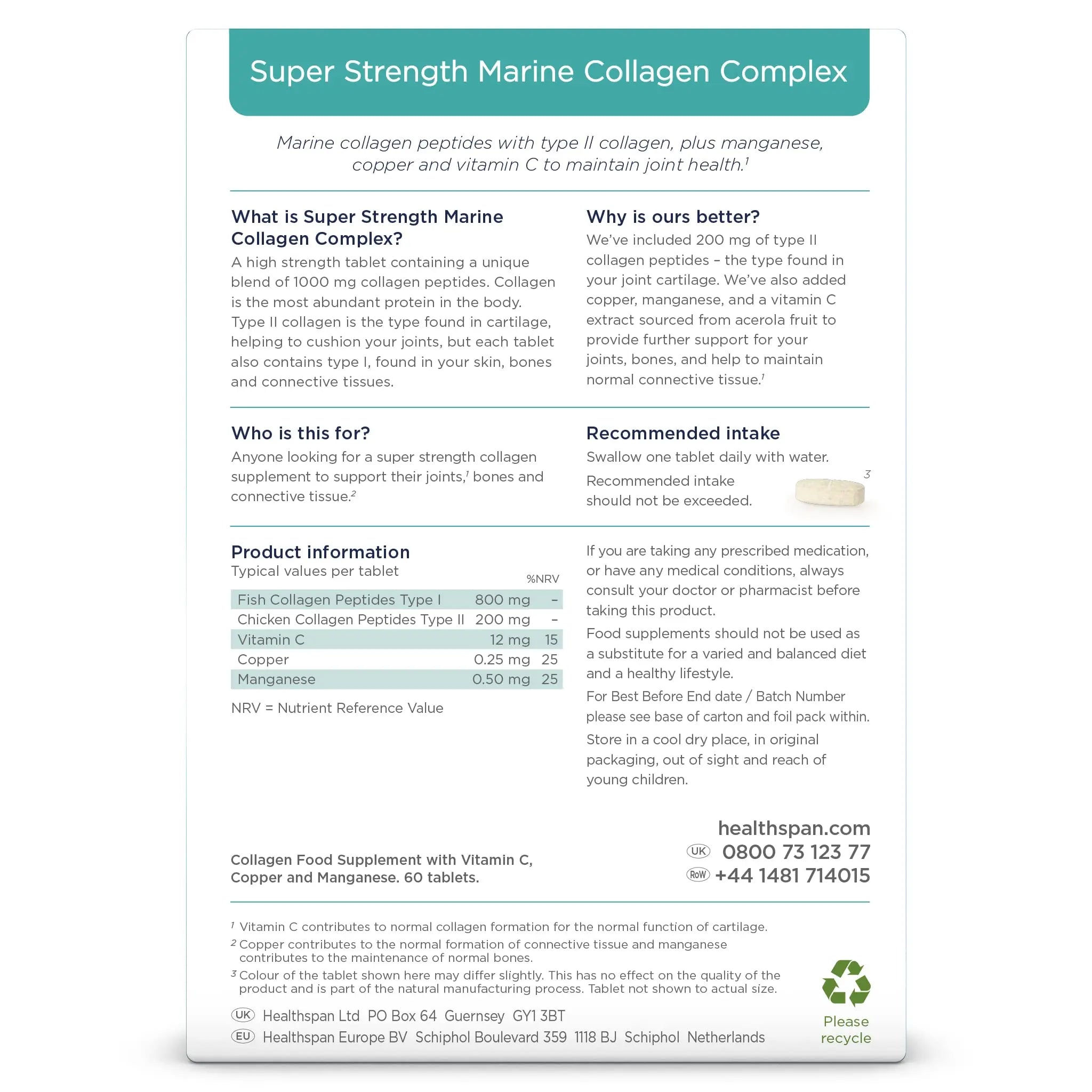 Healthspan 1,000mg Marine Collagen Complex 60 Tablets | 800mg Type I + 200mg Type II Collagen healthspan Au supplements