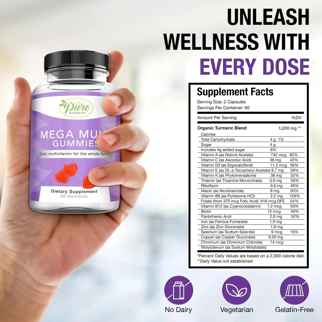 Pure By Nature Mega Multi Gummies, Multivitamin Gummies for Women & Men, Kids Multivitamin Gummies with A, D2, C, E, K, Biotin Pure By Nature Au supplements