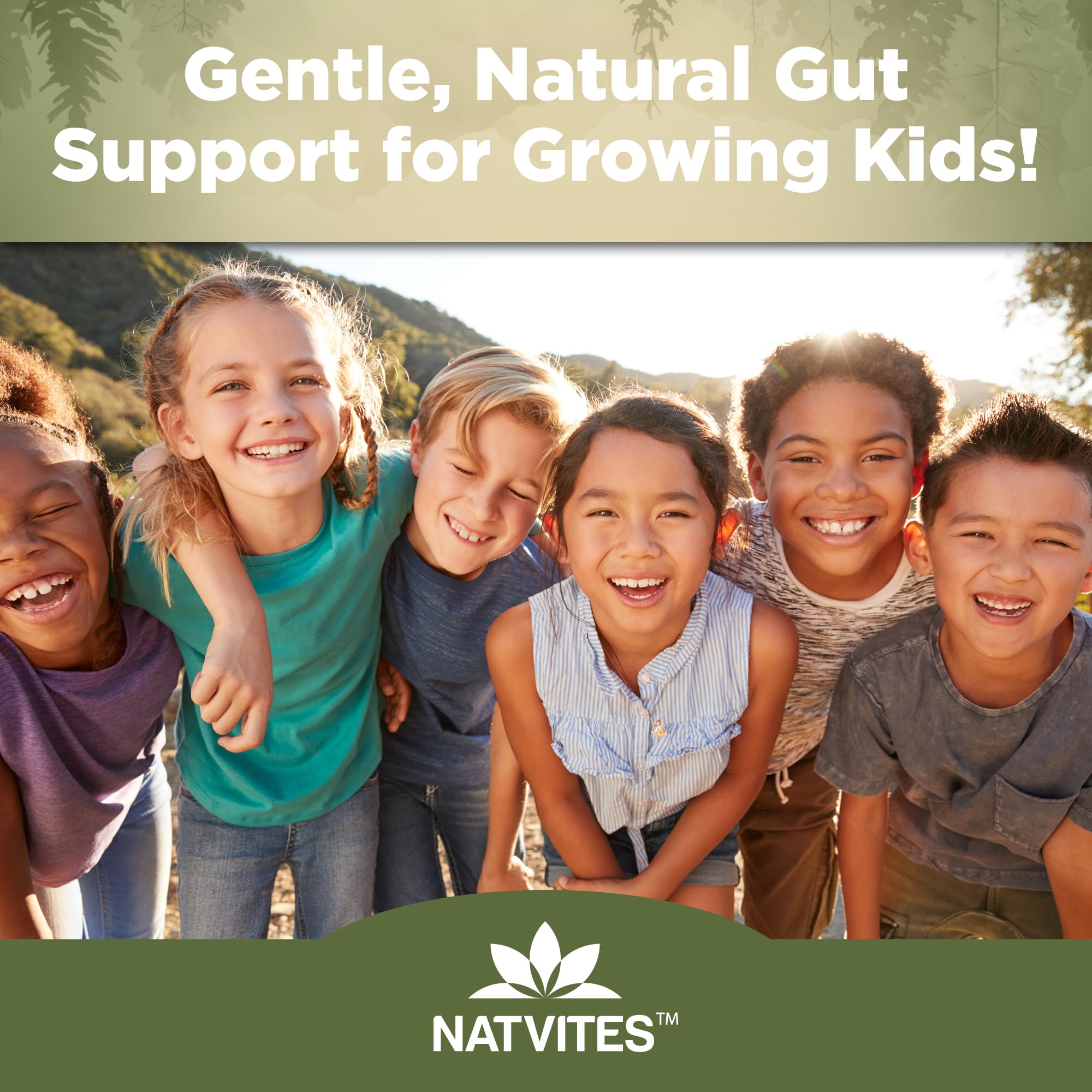 Natvites Prebiotic Kids Fiber Gummies, for Children Ages 2 & Up - Sugar Free Vegetarian Gelatin Free Non-GMO, Kids Fiber Supplements