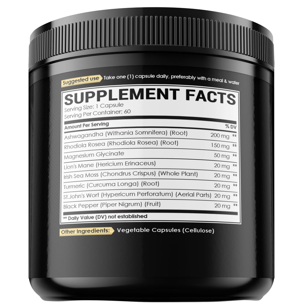 8in1 Cortisol Shield - Ashwagandha and Magnesium, Rhodiola Rosea, Lions Mane, Sea Moss, Turmeric, St Jonh's Wort - Mind& Mood Balance, Rest Well, Support Immume - 60 Capsules NUQIIT Au supplements
