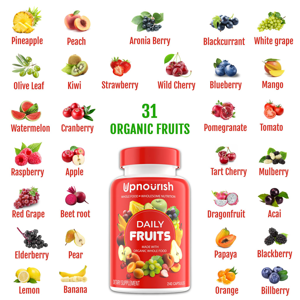 UpNourish Organic Fruits and Veggies Supplement - Support Diet Balance, Body Cleanse & Energy - 480 Fruits and Super Greens Capsules from Nature - Fruit and Vegetable Supplements for Adults & Kids UpNourish Au supplements