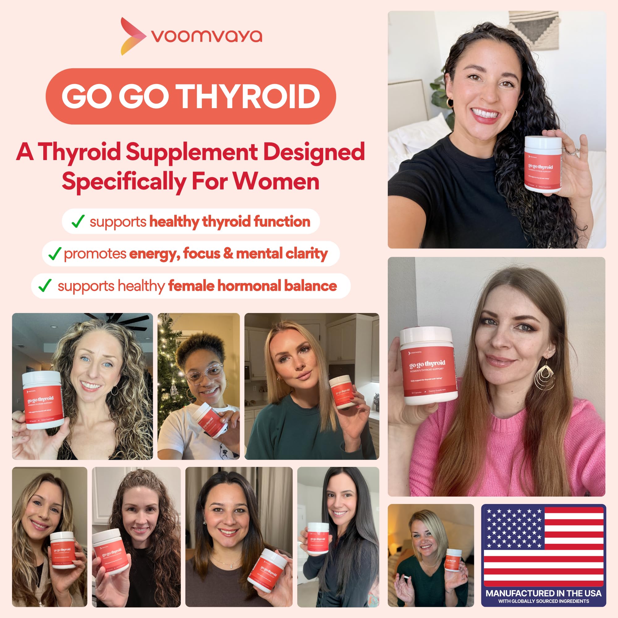 VoomVaya Go Go Thyroid - Thyroid Support for Women 30+ - Female-Focused Hormonal Balance & Thyroid Supplement with Iodine, Selenium & L Tyrosine - 3rd Party Tested - 60 Capsules VoomVaya Au supplements