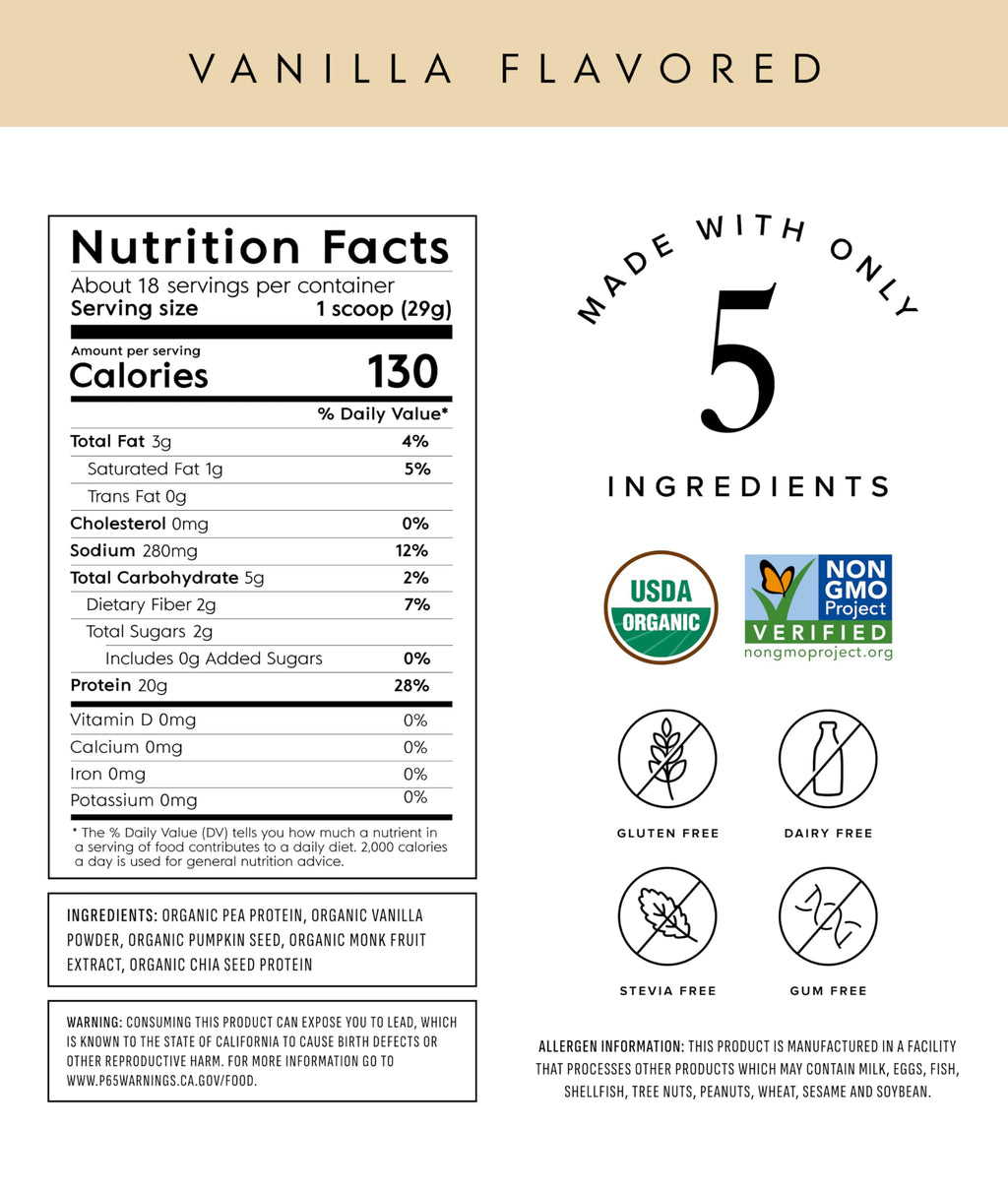 Truvani Organic Plant Based Protein Powder | Vanilla | 20g Pea Protein | 18 Servings | Vegan & Keto | Gluten & Dairy Free | Low Carb | No Added Sugar