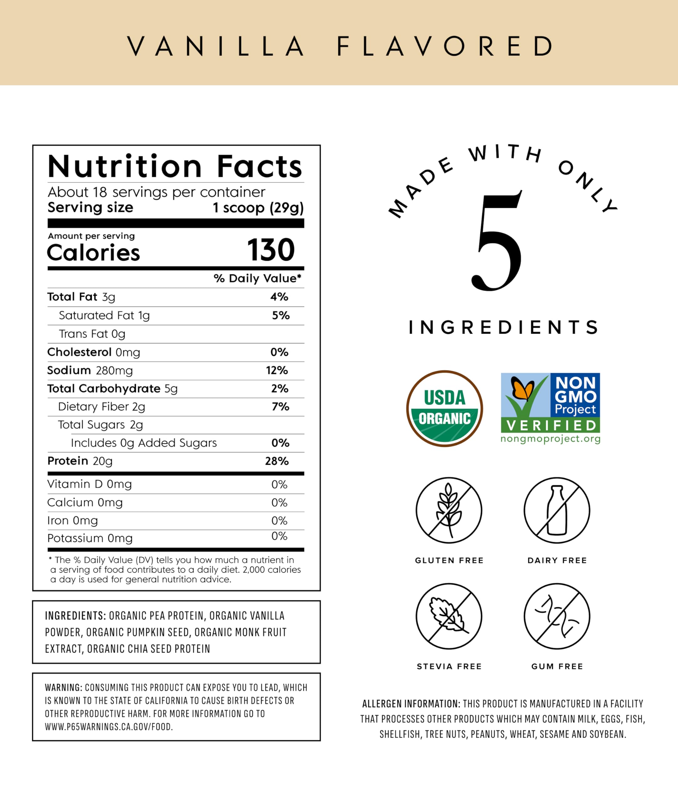 Truvani Organic Plant Based Protein Powder | Vanilla | 20g Pea Protein | 18 Servings | Vegan & Keto | Gluten & Dairy Free | Low Carb | No Added Sugar