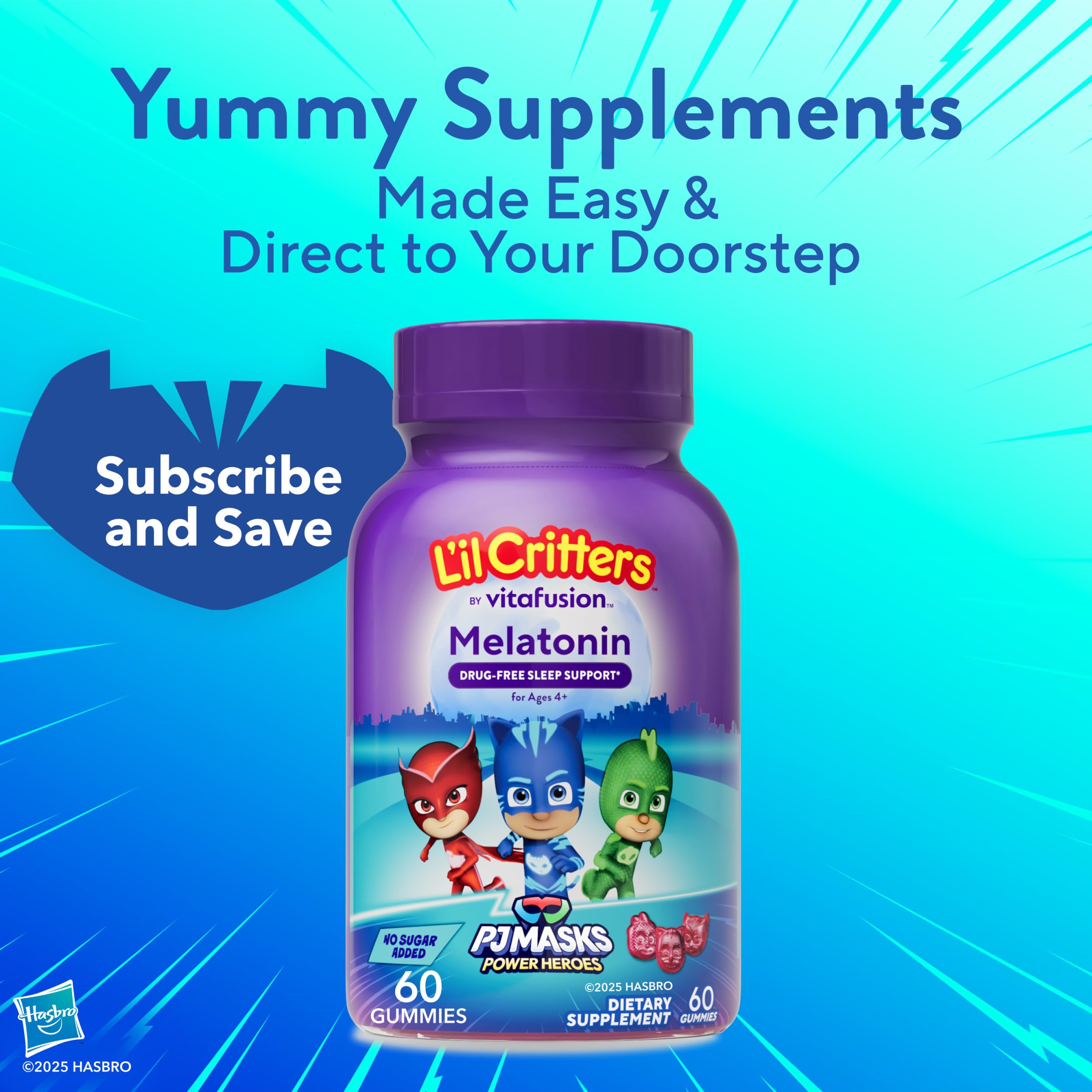 L'il Critters PJ Masks Melatonin Gummy Supplements, 60 Gummies