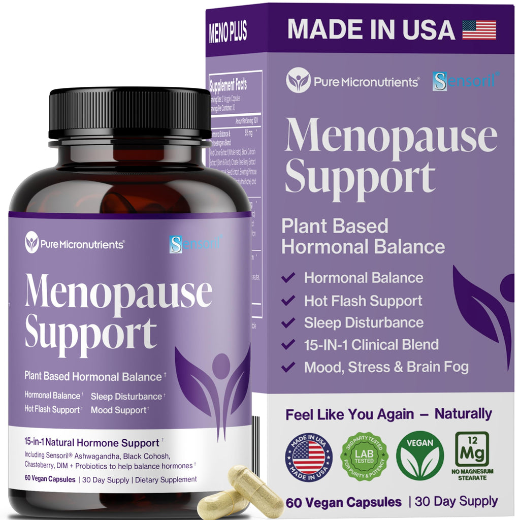 Menopause Supplements for Women - Natural Hormone Balance - Hot Flashes, Night Sweats, Sleep & Mood Support. with Sensoril® Ashwagandha, DIM, Chaste Berry & Black Cohosh Root - 60 Count Pure Micronutrients Au supplements