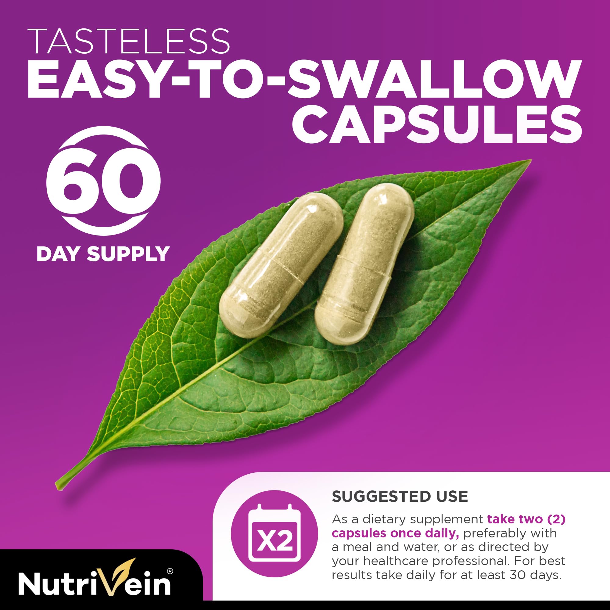 Nutrivein Premium Resveratrol 1450mg - 120 Caps: Pure Trans Resveratrol Supplement Enhanced with Green Tea Leaf & Acai Berry
