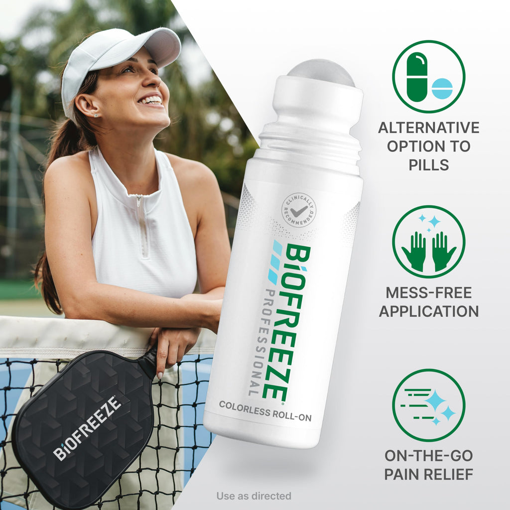 Biofreeze Professional Colorless Pain Relief Roll On, Knee & Simple Backache Relief, Arthritis Pain Reliever, Neck Pain Relief, Cooling Joint Pain Relief, Roll-On Menthol Gel 3 Fl Oz Biofreeze Au supplements