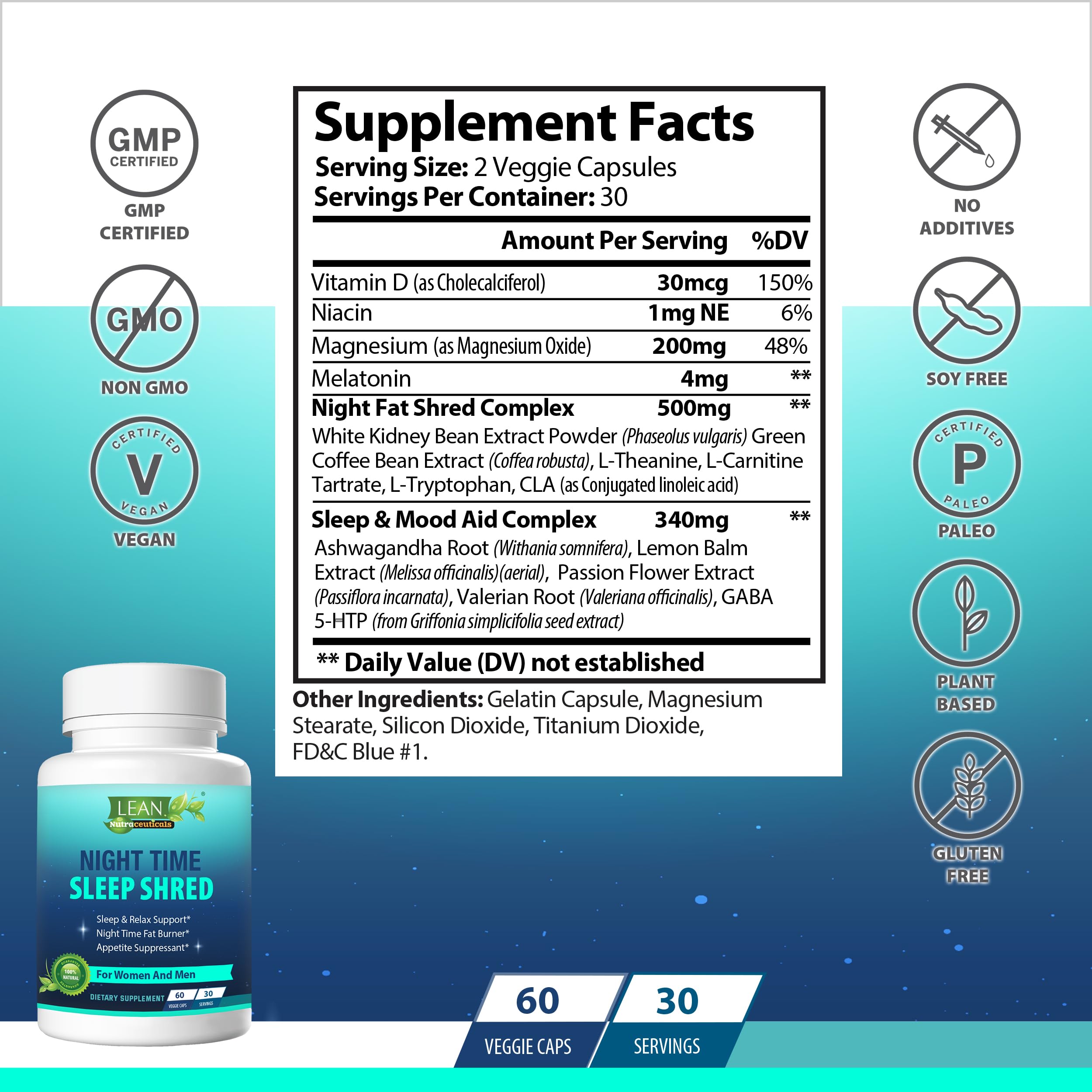 Night Time Sleep Shred Fast Fat Burner, Weight Loss Aid Pill, Appetite Suppressant Carb LEAN Nutraceuticals Au supplements