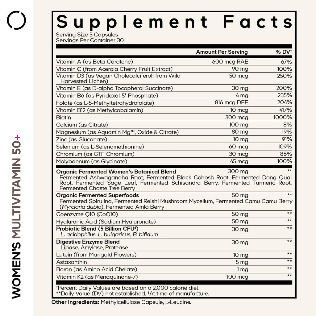 Codeage Women’s Multivitamin 50+ Supplement - Essential Vitamins for Women Over 50, Minerals, CoQ10, Hyaluronic Acid, Probiotics, Black Cohosh, Ashwagandha & Superfoods - Non-GMO - 90 Capsules Codeage Au supplements