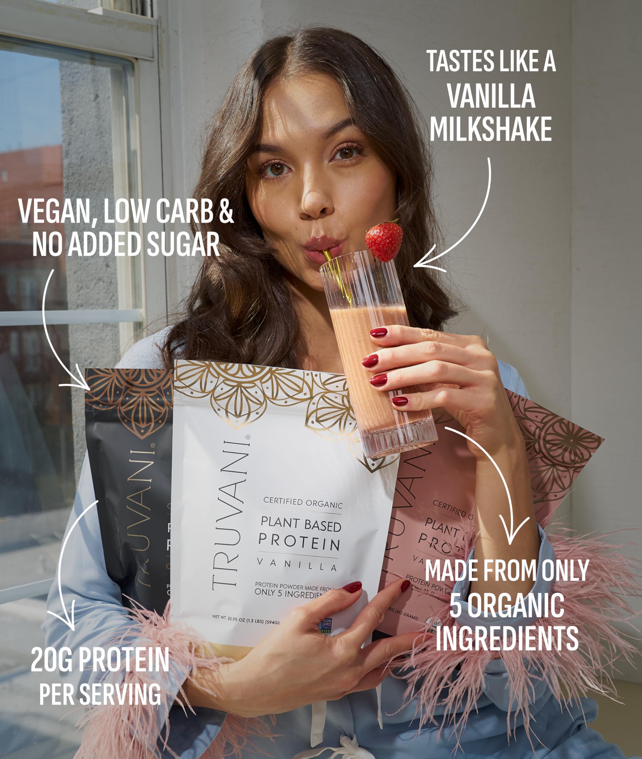 Truvani Organic Plant Based Protein Powder | Vanilla | 20g Pea Protein | 18 Servings | Vegan & Keto | Gluten & Dairy Free | Low Carb | No Added Sugar