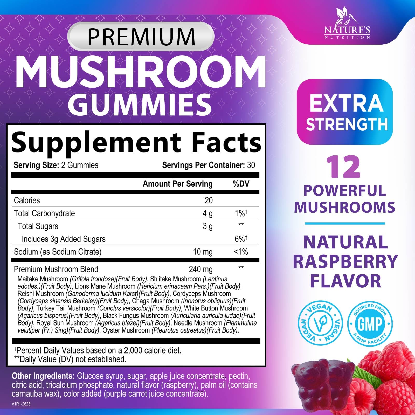 Mushroom Gummies Supplement 12 in 1 - High Grade Blend for Adults with Lions Mane, Reishi, Cordyceps, & Chaga Mushroom Complex Gummy, Memory & Immune Support & Nootropic Brain Supplements - 60 Gummies Nature's Nutrition Au supplements