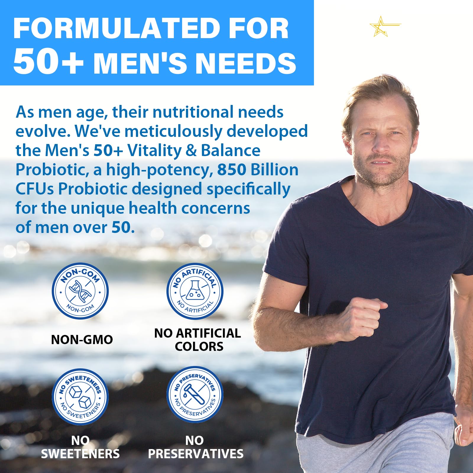 Probiotics for Men, Advanced 50+ Mens Probiotic, Comprehensive Gut & Energy Support with 850 Billion CFU, 1800mg Prebiotics Fiber – Tailored Wellness mens probiotics