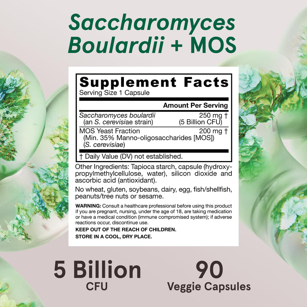 Jarrow Formulas Saccharomyces Boulardii + MOS Probiotics for Digestive Health and Intestinal Tract Support - 5 Billion CFU Per Serving - 90 Delayed Release Caps