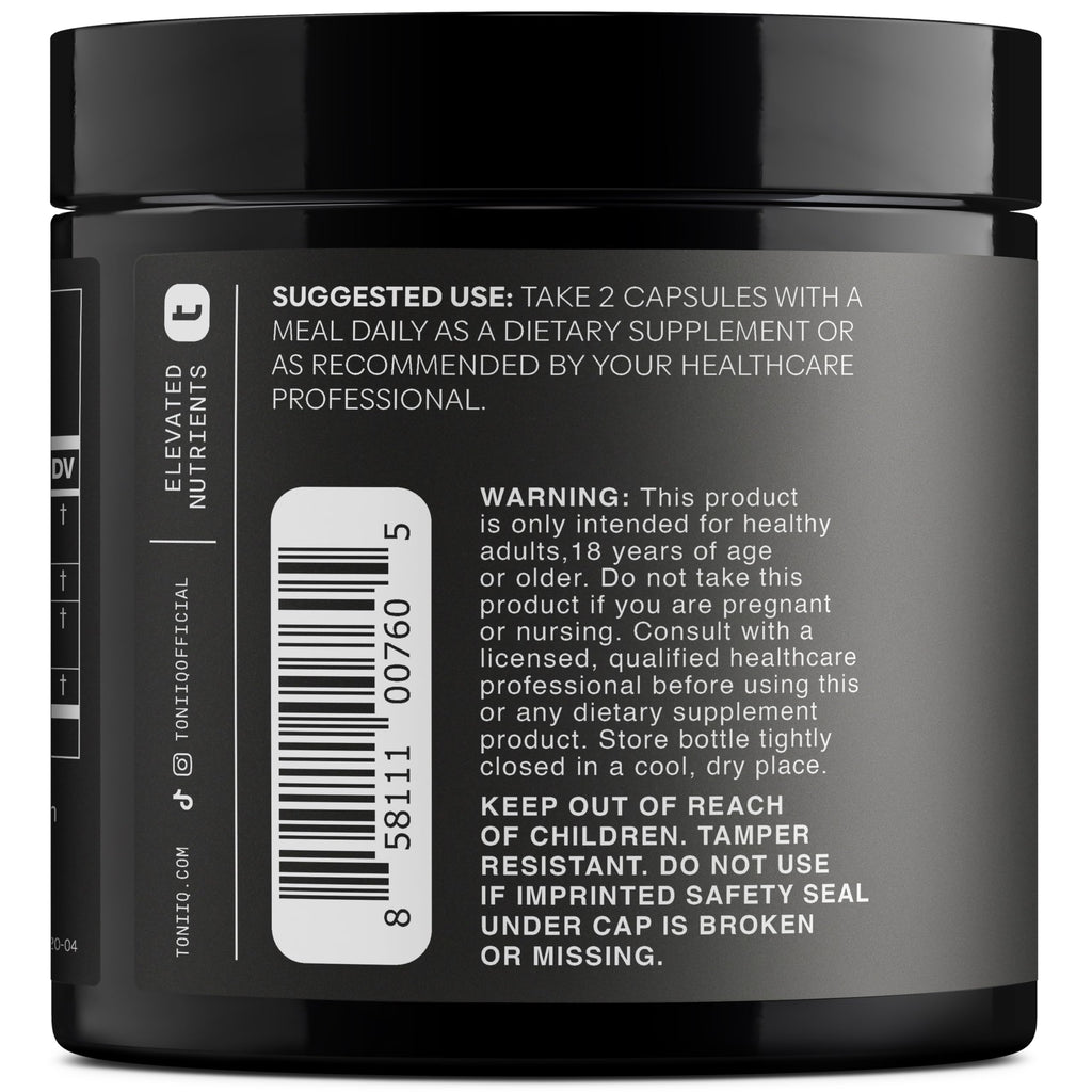 Toniiq Ashwagandha – 40:1 Concentrated Extract – 25% Withanolides – Wild Harvested in India – Highly Bioavailable with Black Pepper – Third-Party Tested – 120 Capsules - 1,300mg per Serving Toniiq Au supplements