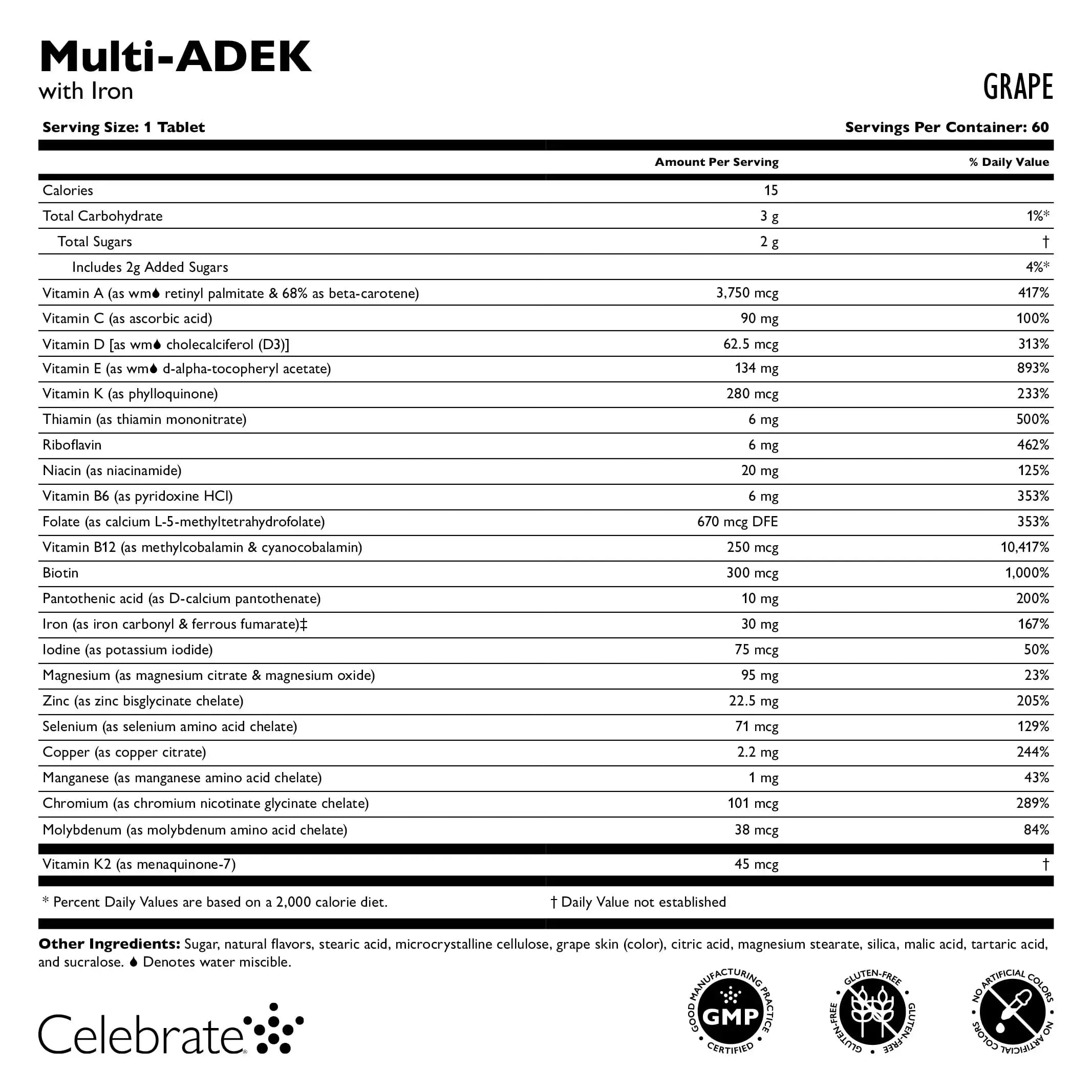 Celebrate Vitamins Multi ADEK Chewables, 60mg Iron - Daily Bariatric Multivitamin, Vitamins A, D, E, K & B12 for Duodenal Switch Surgery Patients Celebrate Bariatric Supplements Au supplements