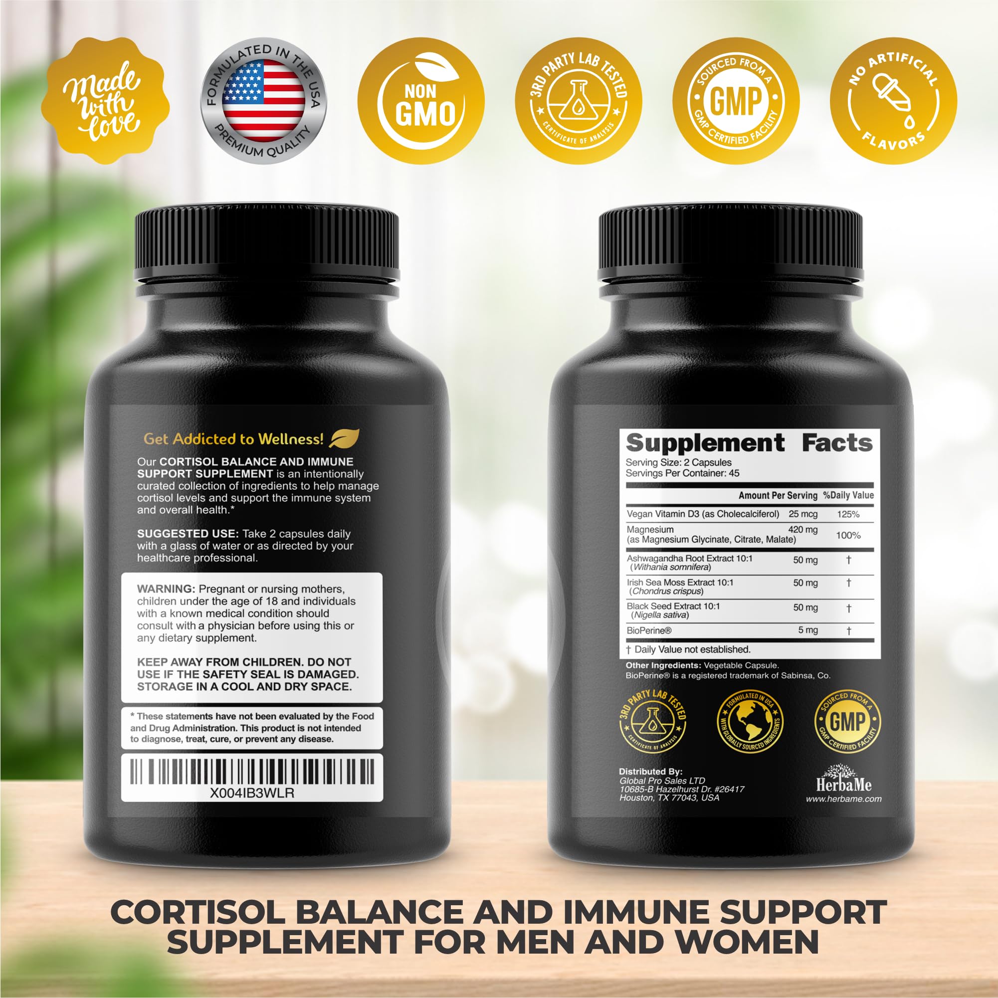 Cortisol Balance and Immune Support Supplement with Ashwagandha, Irish Sea Moss, Black Seed, Vitamin D and Magnesium Complex | Mood Enhancer | Immunity Booster | Stress Relief Pills | 90 Capsules HerbaMe Au supplements