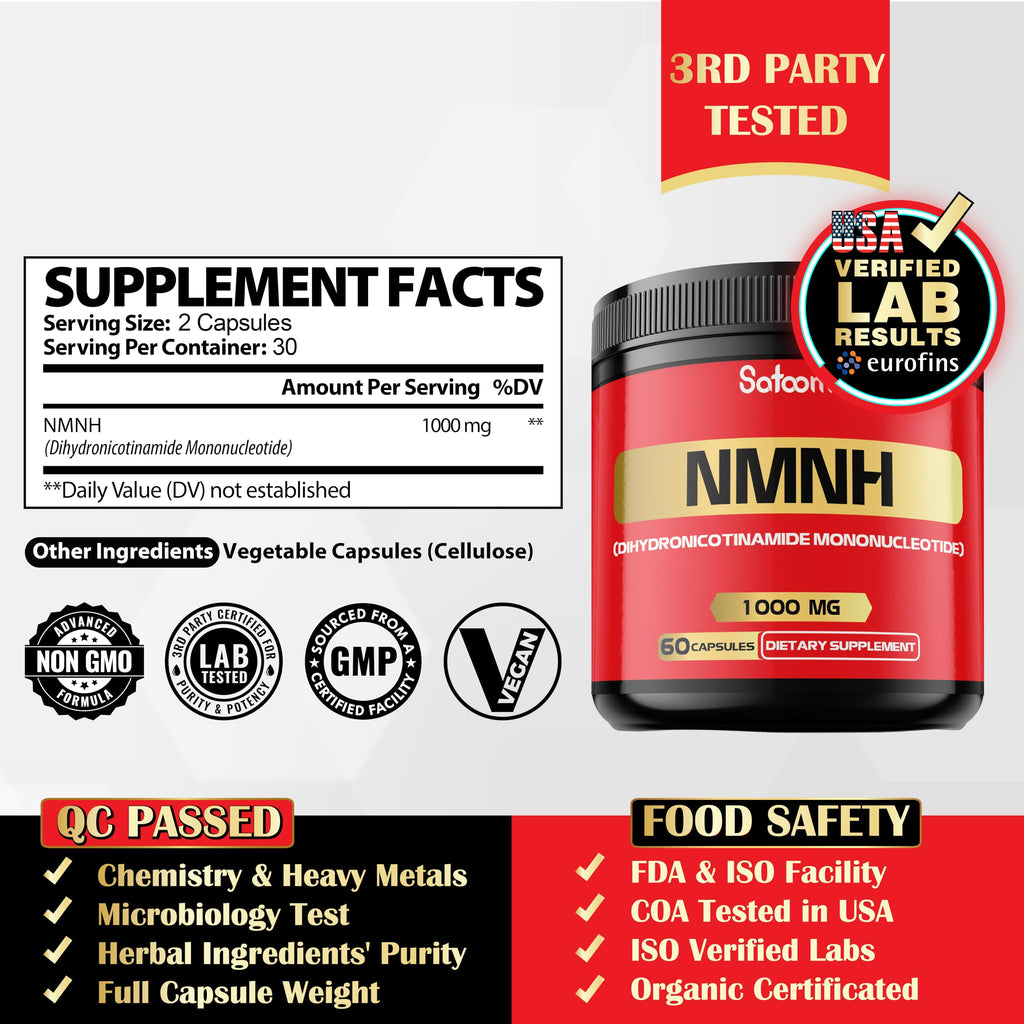 NMNH (Dihydronicotinamide Mononucleotide) -NMN Supplement Alternative - 1000mg per Serving NAD Supplement to Support NAD - 60 Capsules - 30 Days Supply Satoomi Au supplements